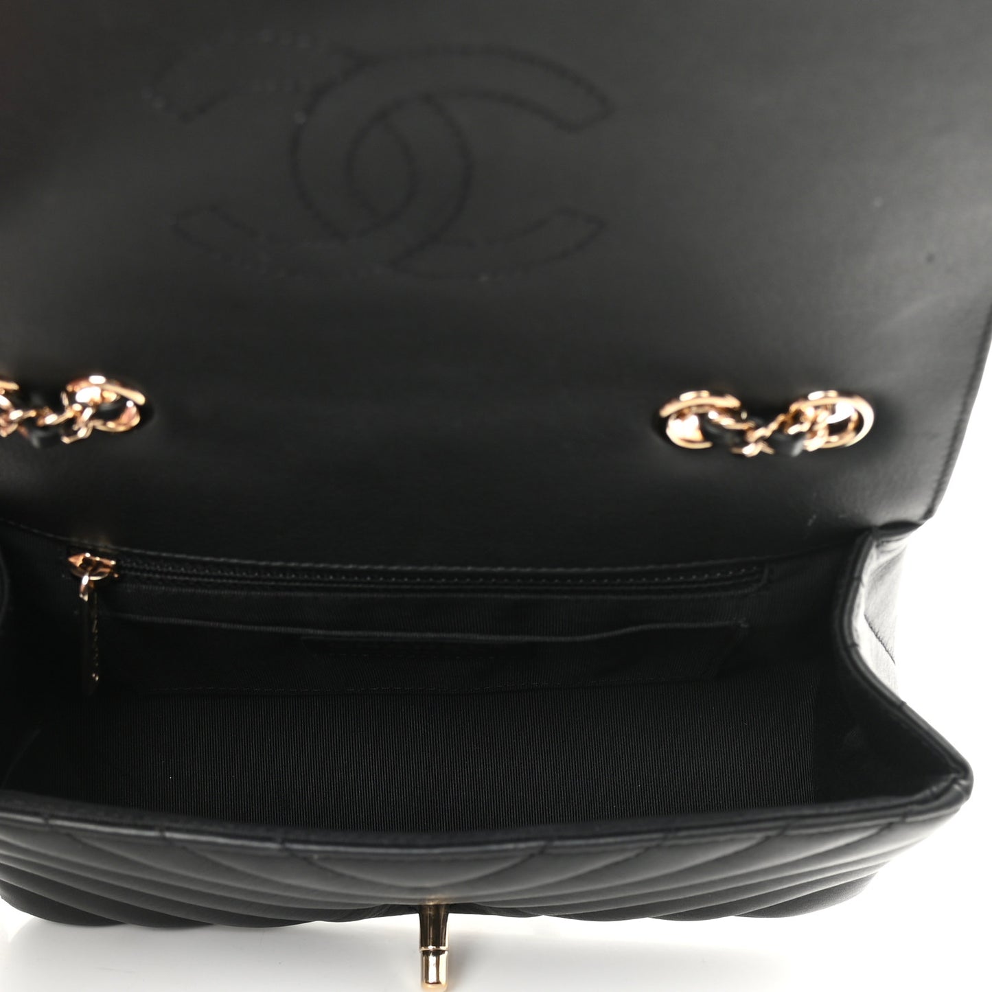 Calfskin Chevron Quilted Mini Statement Flap Black