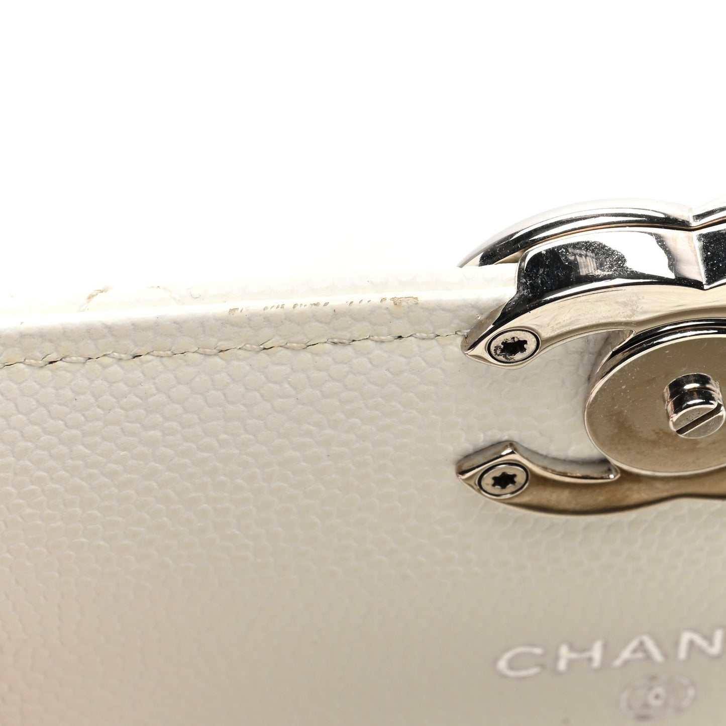 Caviar Quilted Pick Me Up Clutch With Chain White