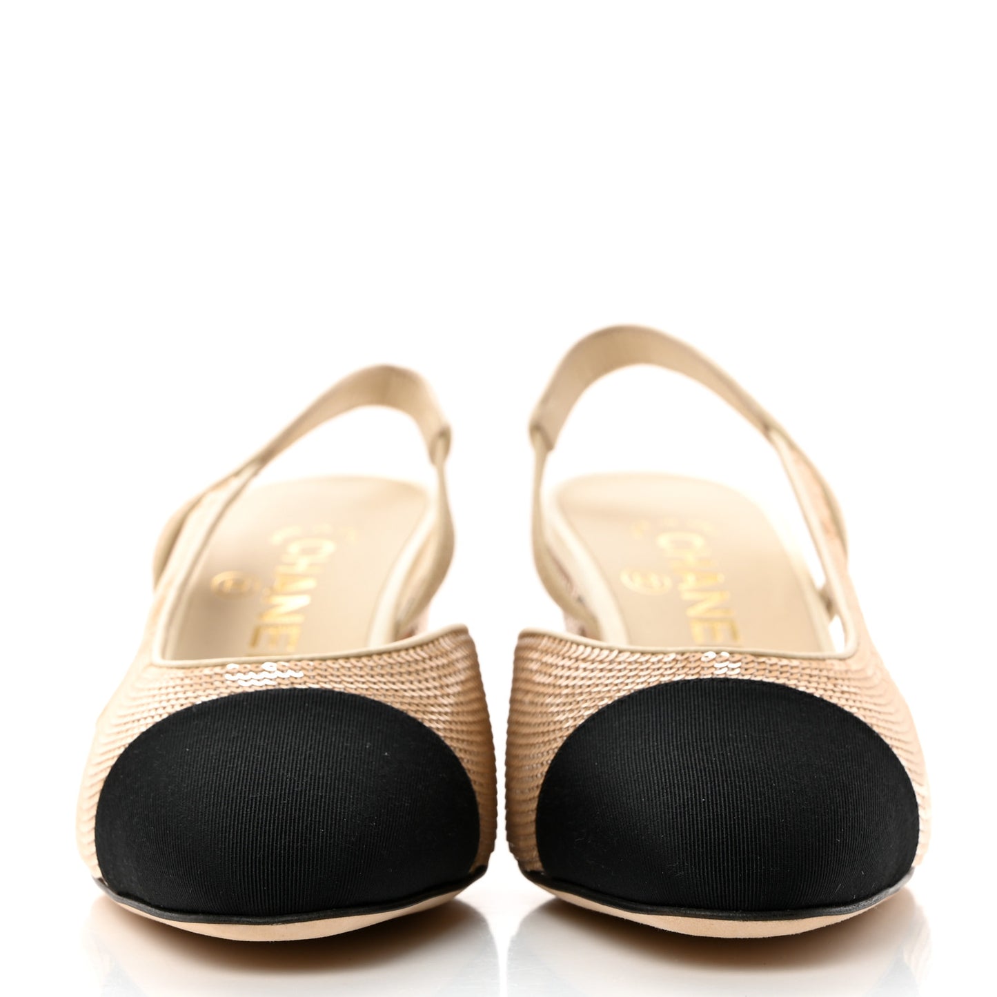 Sequin Grosgrain Cap Toe CC Slingback Pumps 36.5 Gold Black