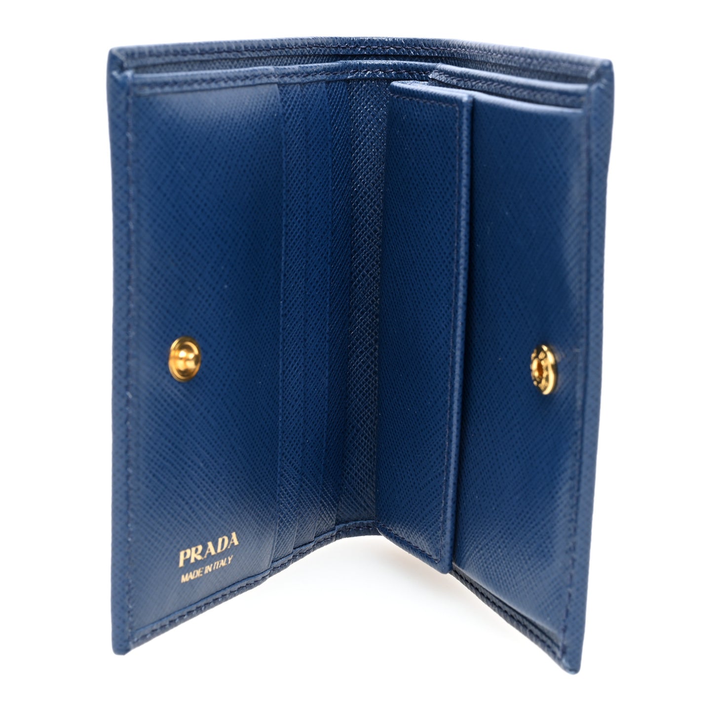 Saffiano Metal Compact Snap Bi-Fold Wallet Blue