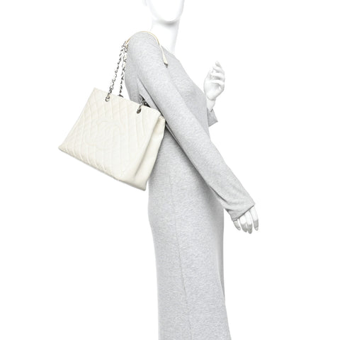 Caviar Quilted Grand Shopping Tote GST White