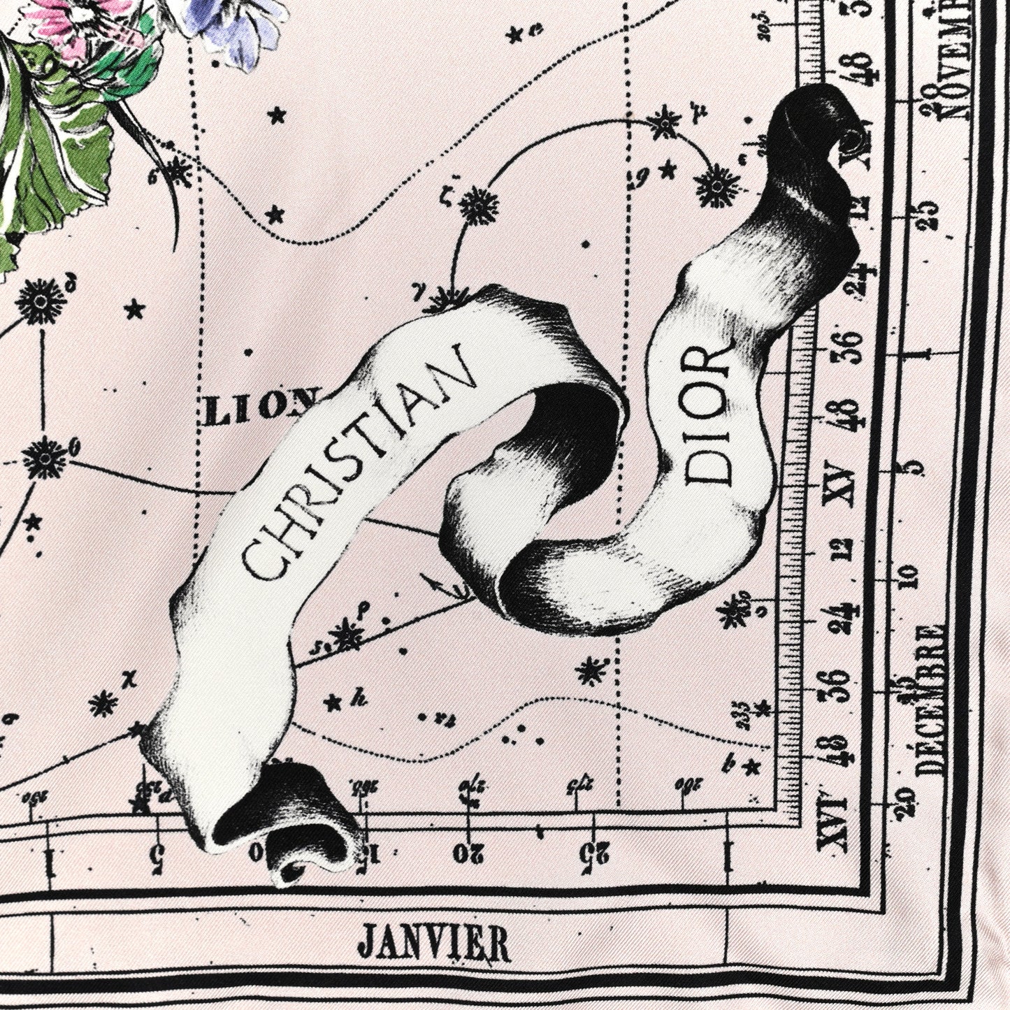 Silk Zodiac Square Scarf White