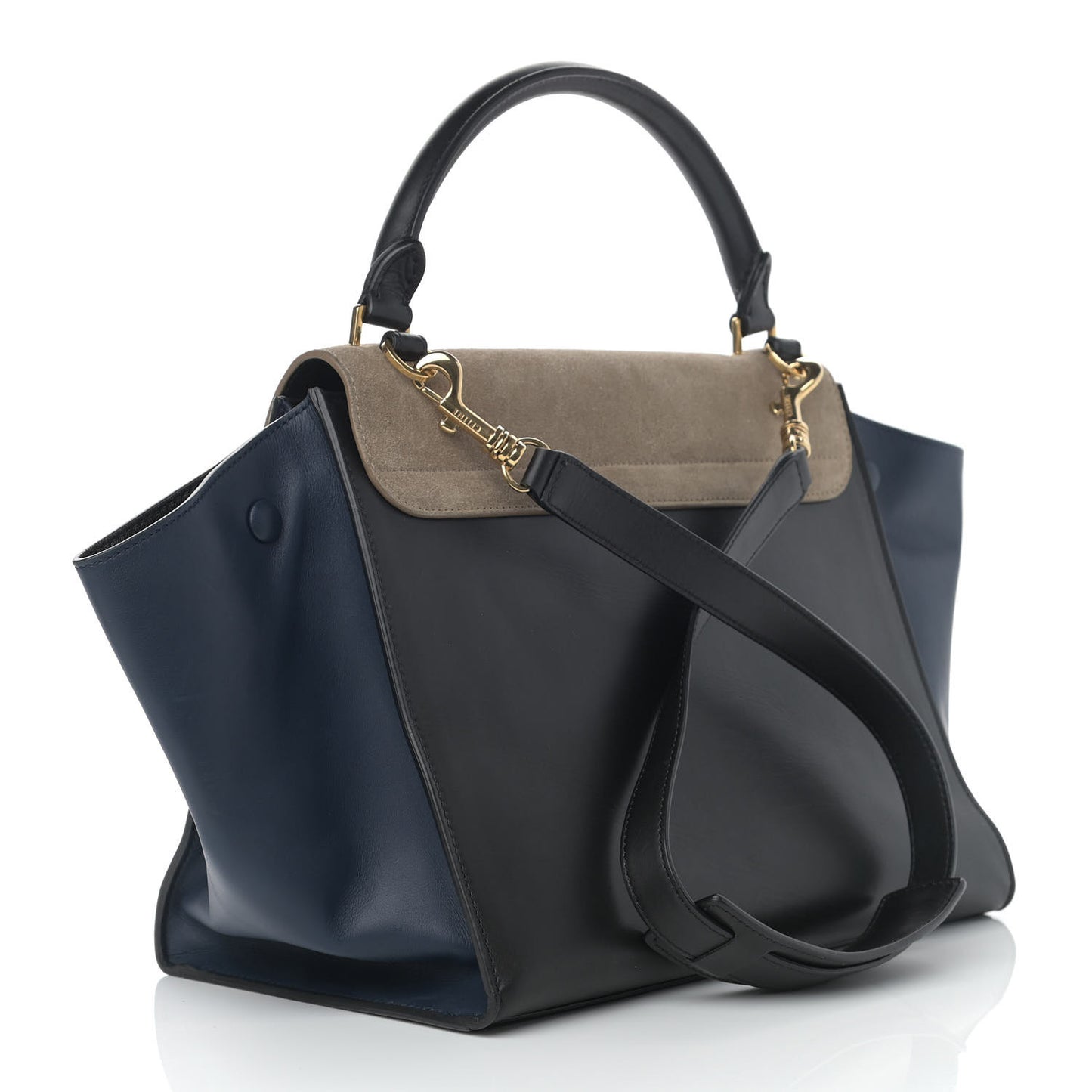 Calfskin Suede Medium Tri-Color Trapeze Grey