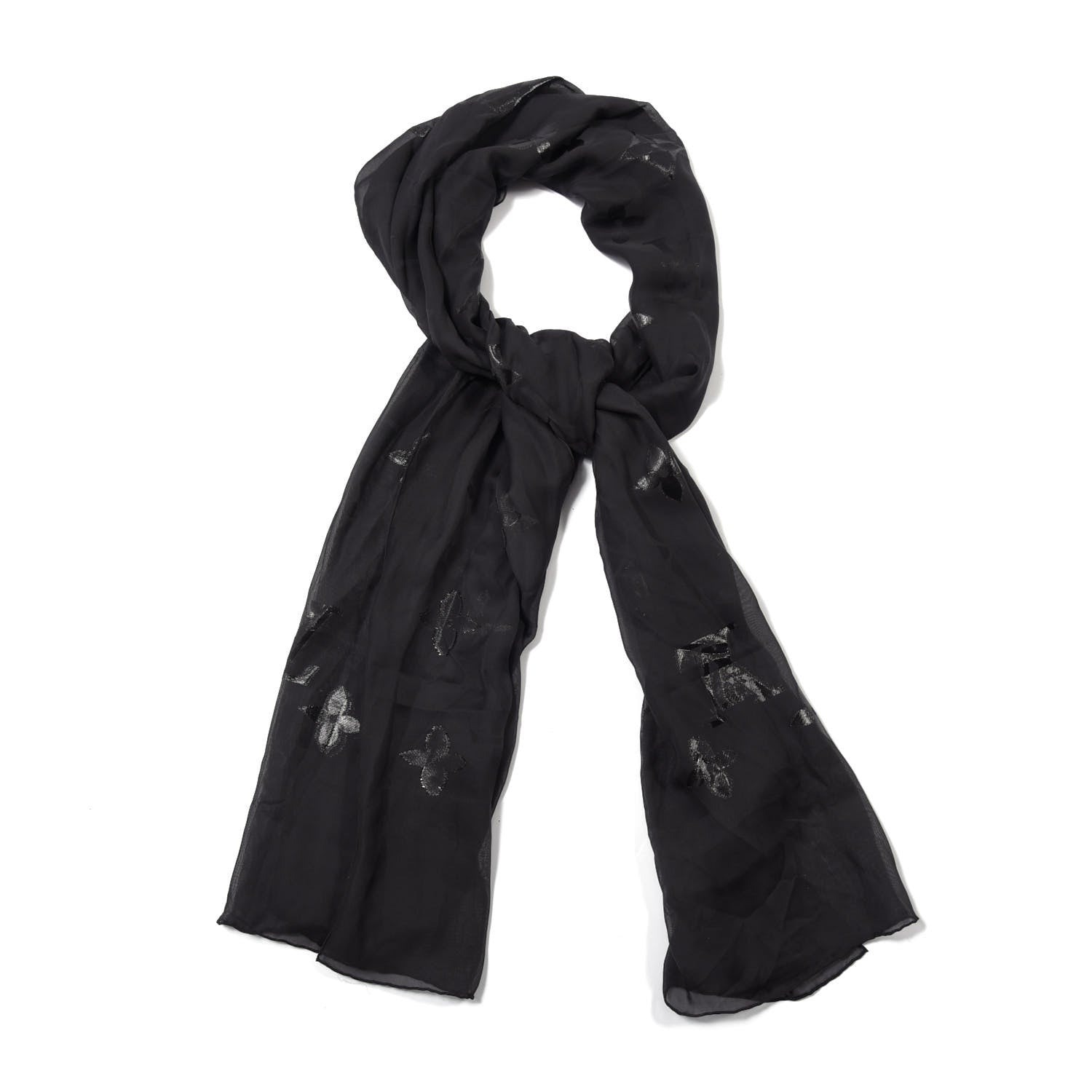 Louis Vuitton Silk Crepe Monogram Scarf Black 1 of 5