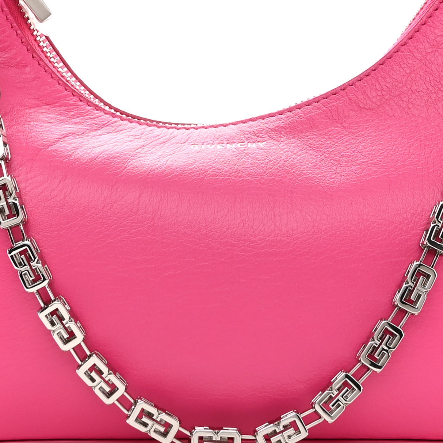 Tumbled Calfskin Small Moon Cut Out Shoulder Bag Neon Pink