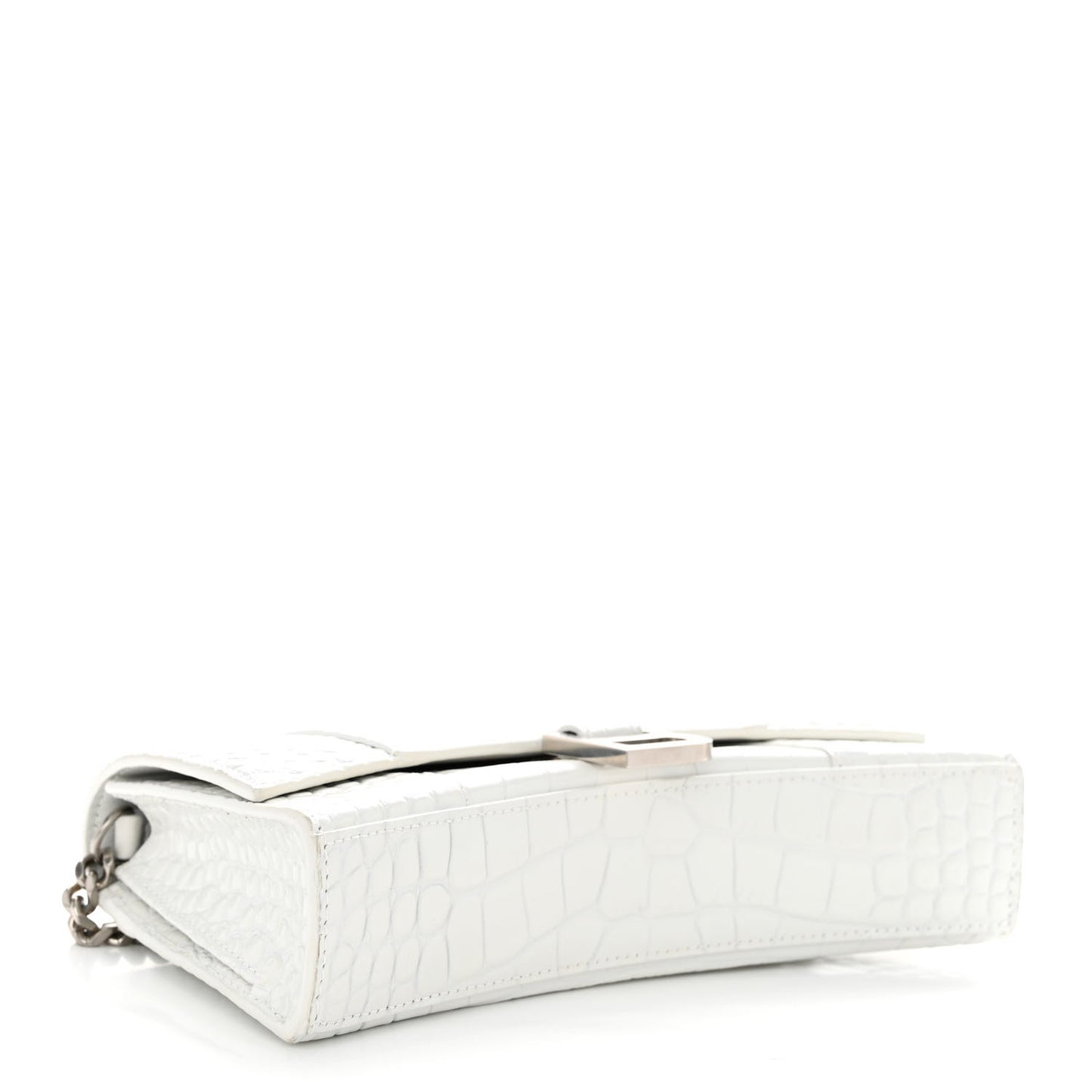 Shiny Calfskin Crocodile Embossed Small Hourglass Evening Chain Bag White