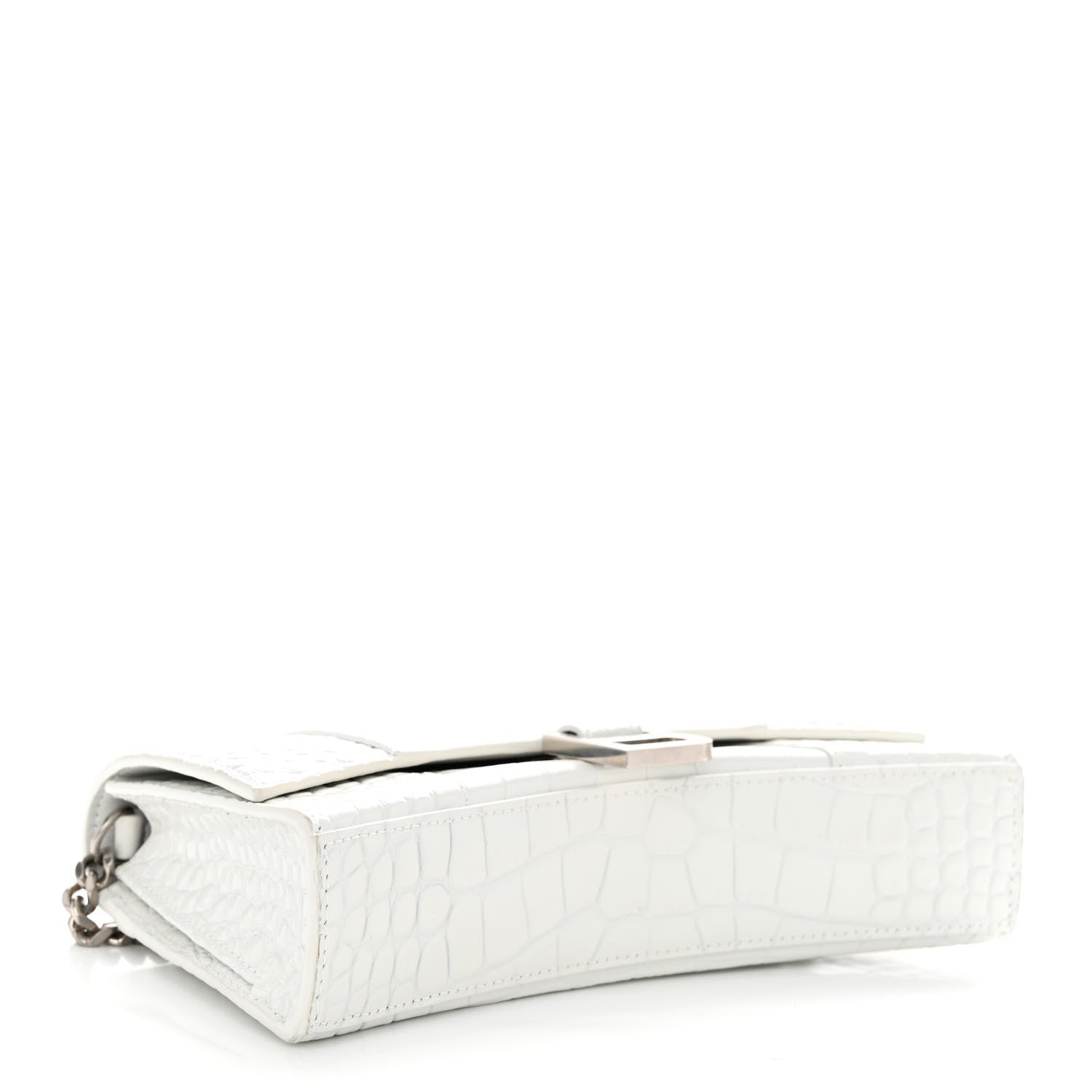 Balenciaga Shiny Calfskin Crocodile Embossed Small Hourglass Evening Chain Bag White 4 of 11