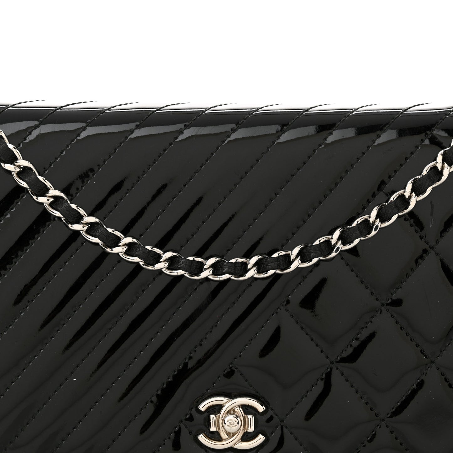 Patent Quilted Coco Boy Wallet On Chain WOC Black