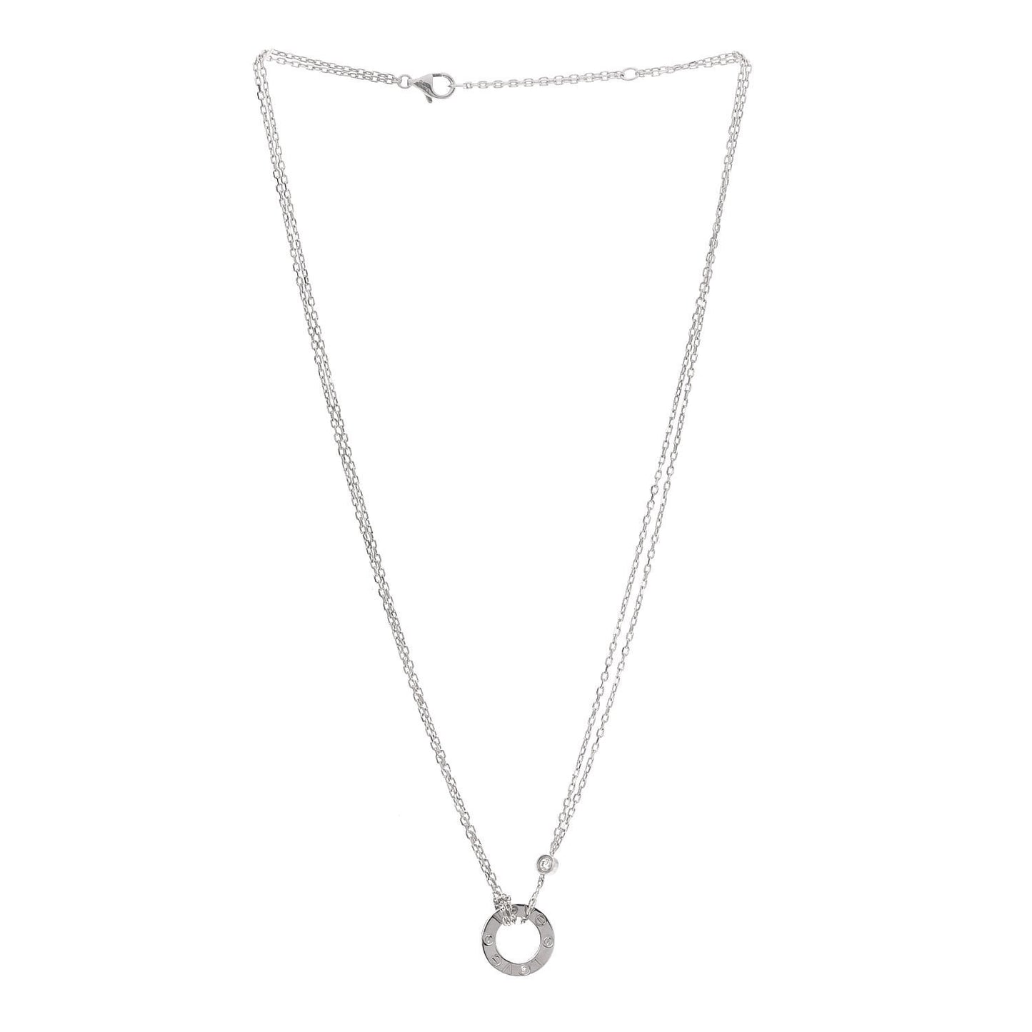 18K White Gold 2 Diamond LOVE Necklace
