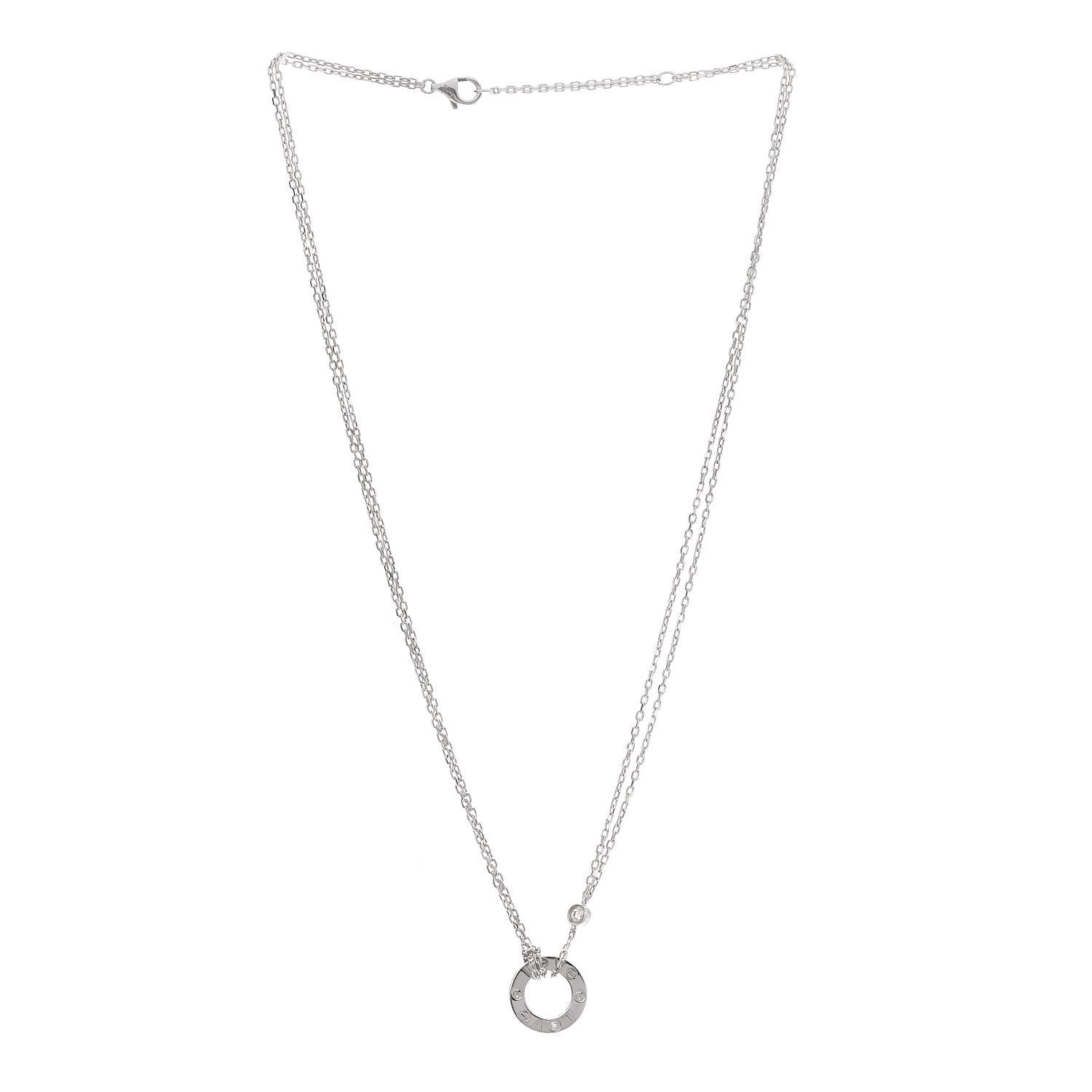 Cartier 18K White Gold 2 Diamond LOVE Necklace 3 of 7