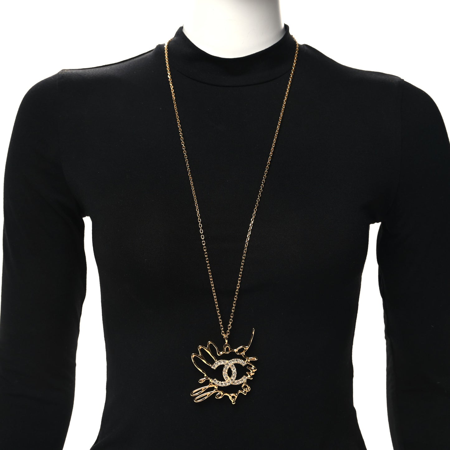 Metal Diamantes CC Pendant Necklace Gold