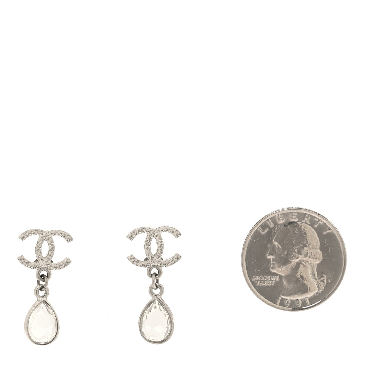 Crystal CC Tear Drop Earrings Silver