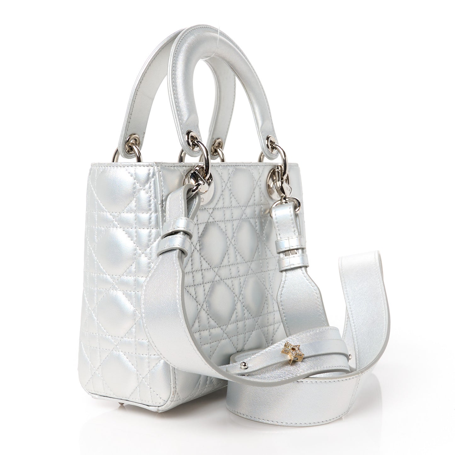 Iridescent Metallic Lambskin Cannage Small My ABCDior Lady Dior Silver