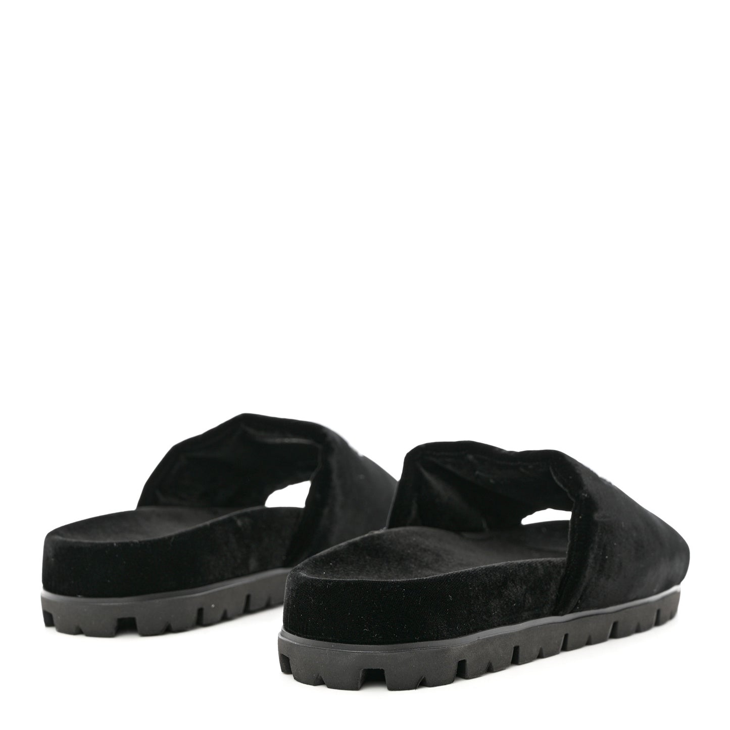 Velvet Logo Lug Sole 20mm Slide Sandals 38 Black
