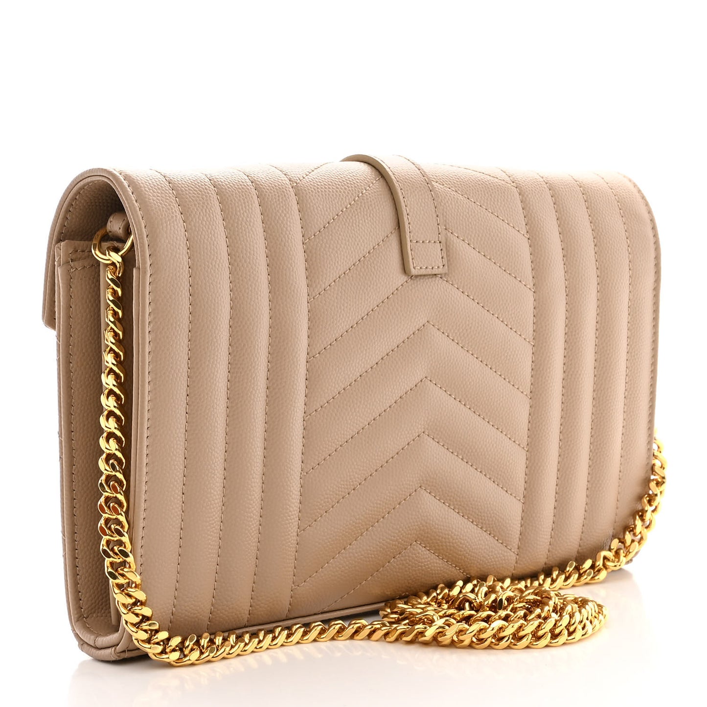 Grain De Poudre Mixed Matelasse Triquilt Monogram Chain Wallet Dark Beige