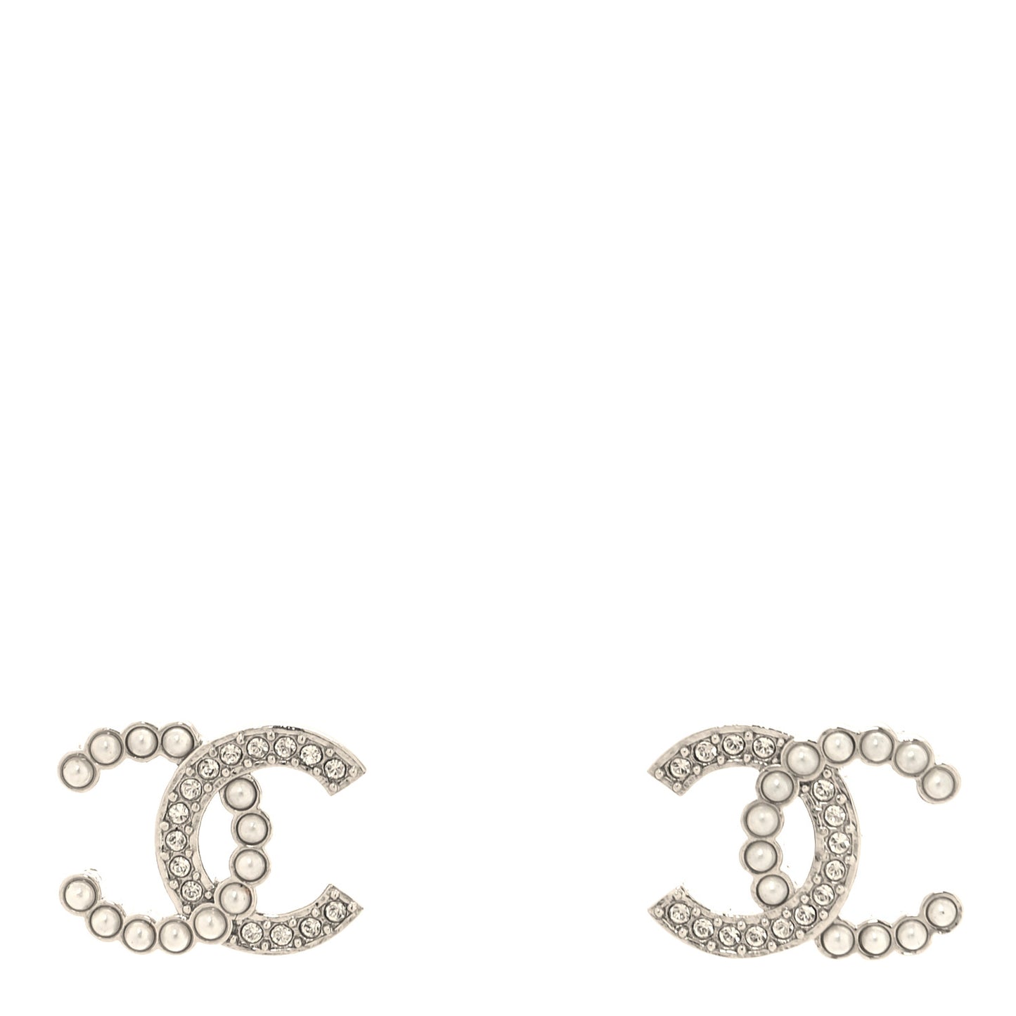 Pearl Crystal CC Earrings Silver