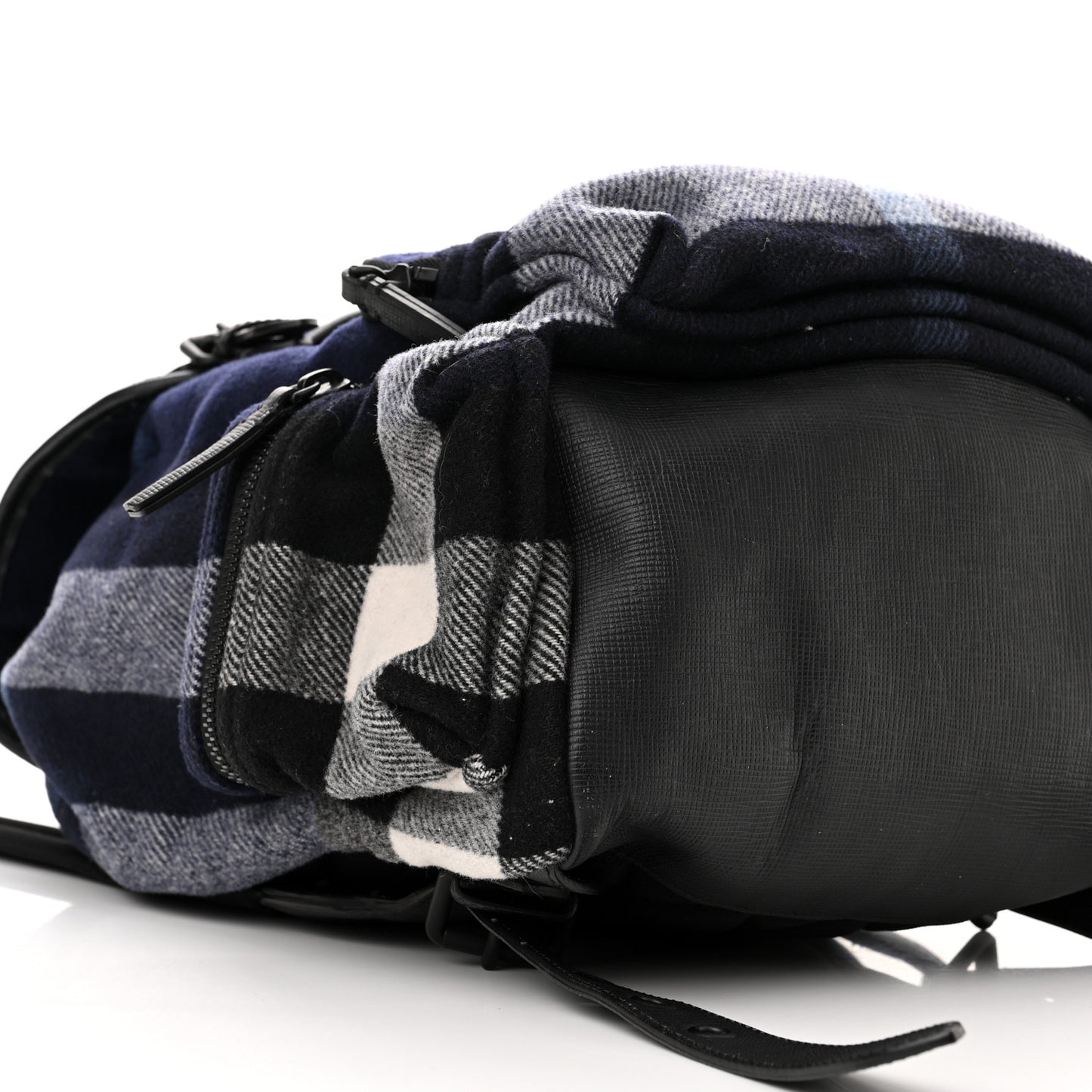 Wool Check Duffle Rucksack Backpack Indigo Blue