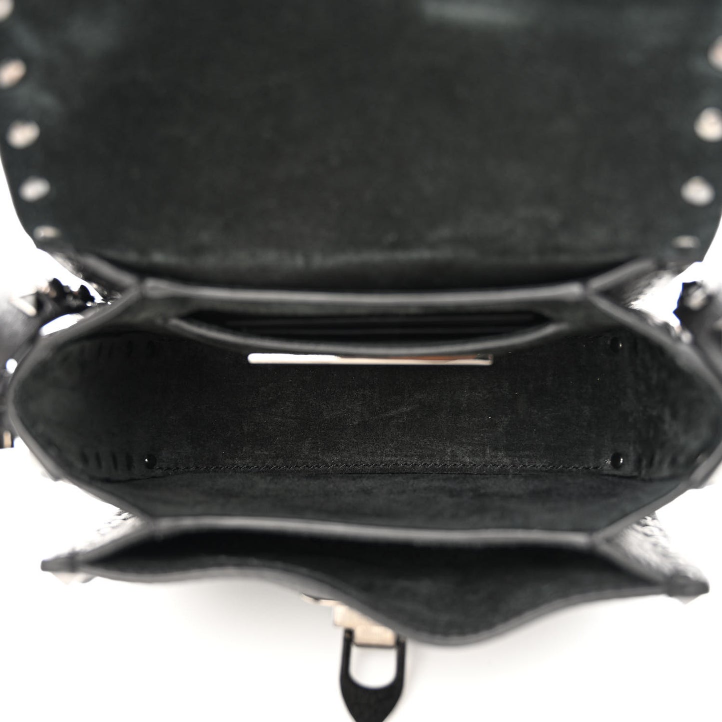 Pebbled Calfskin Rockstud Rolling Flip Lock Crossbody Bag Black