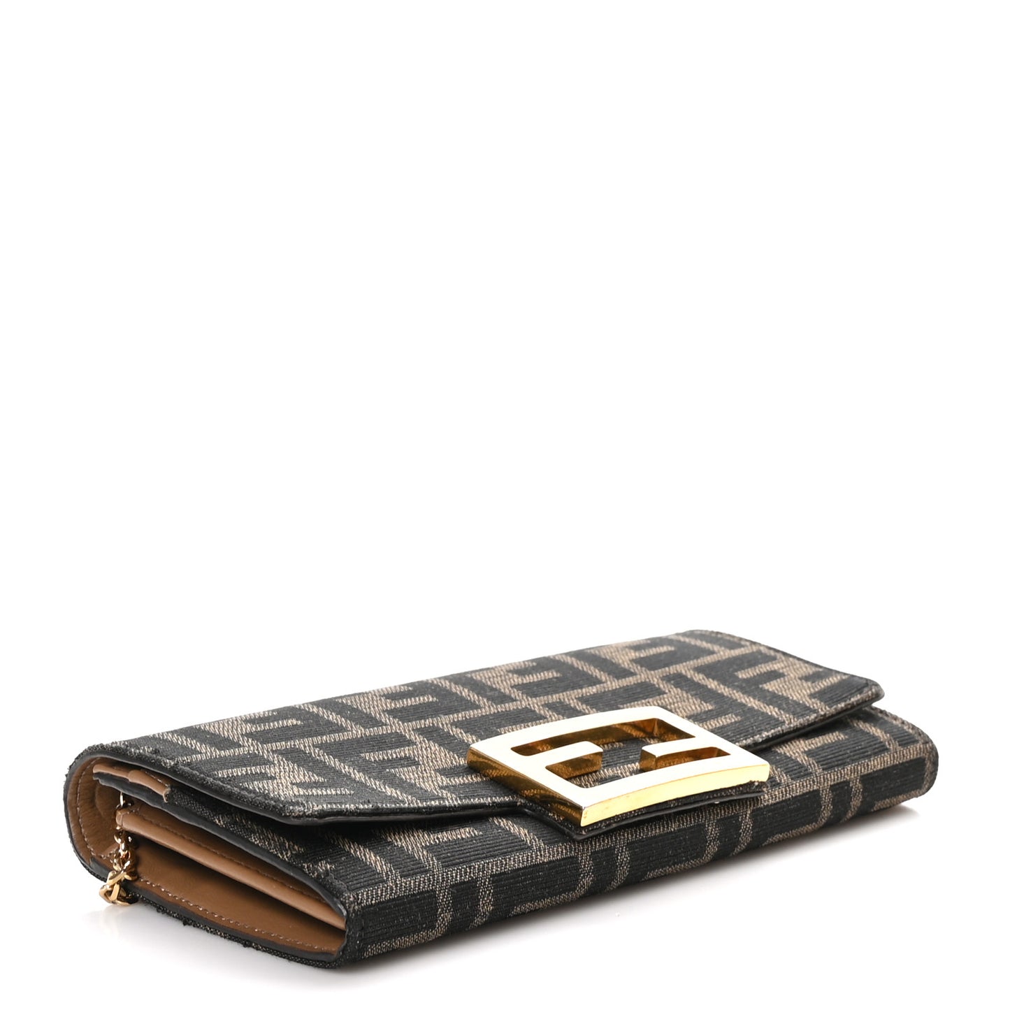 Fabric Jacquard FF 1974 Continental Wallet On Chain Tobacco Moro