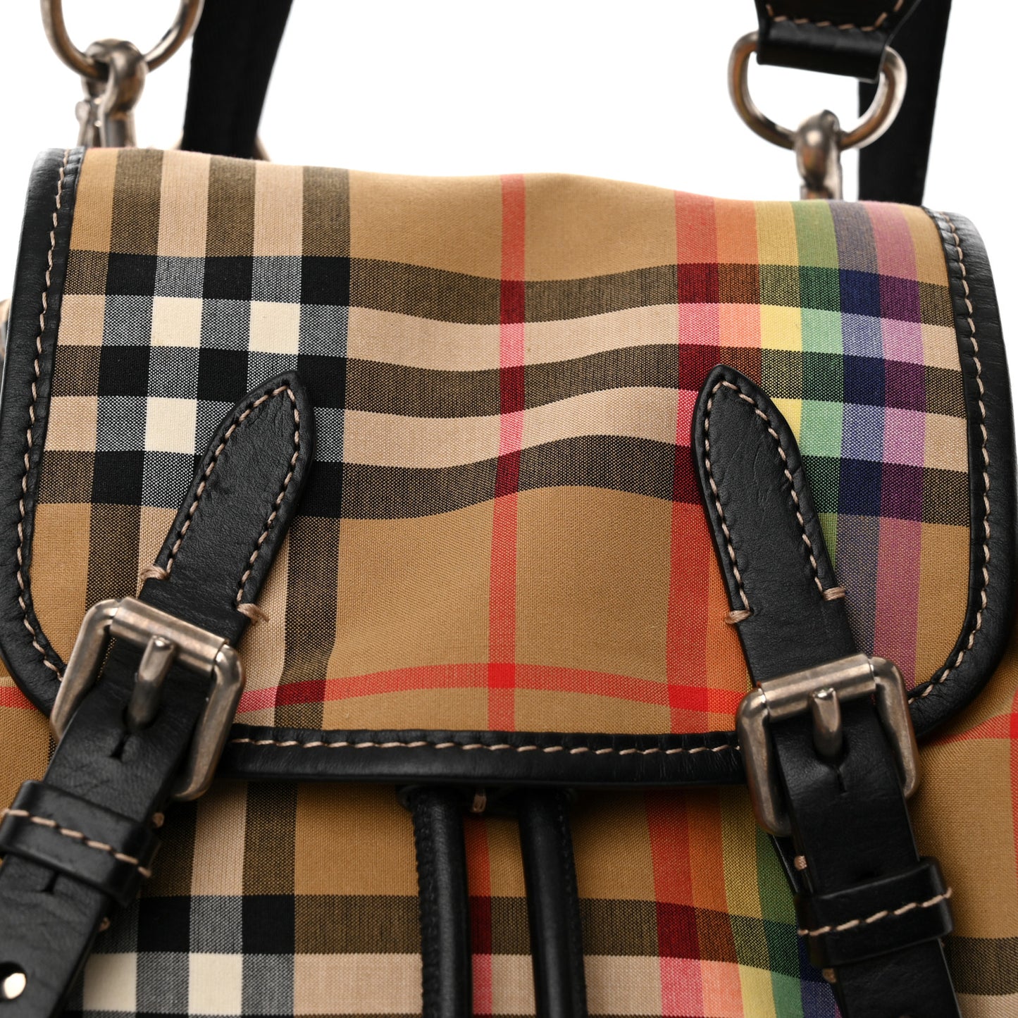 Vintage Rainbow Check Small Rucksack Backpack Antique Yellow