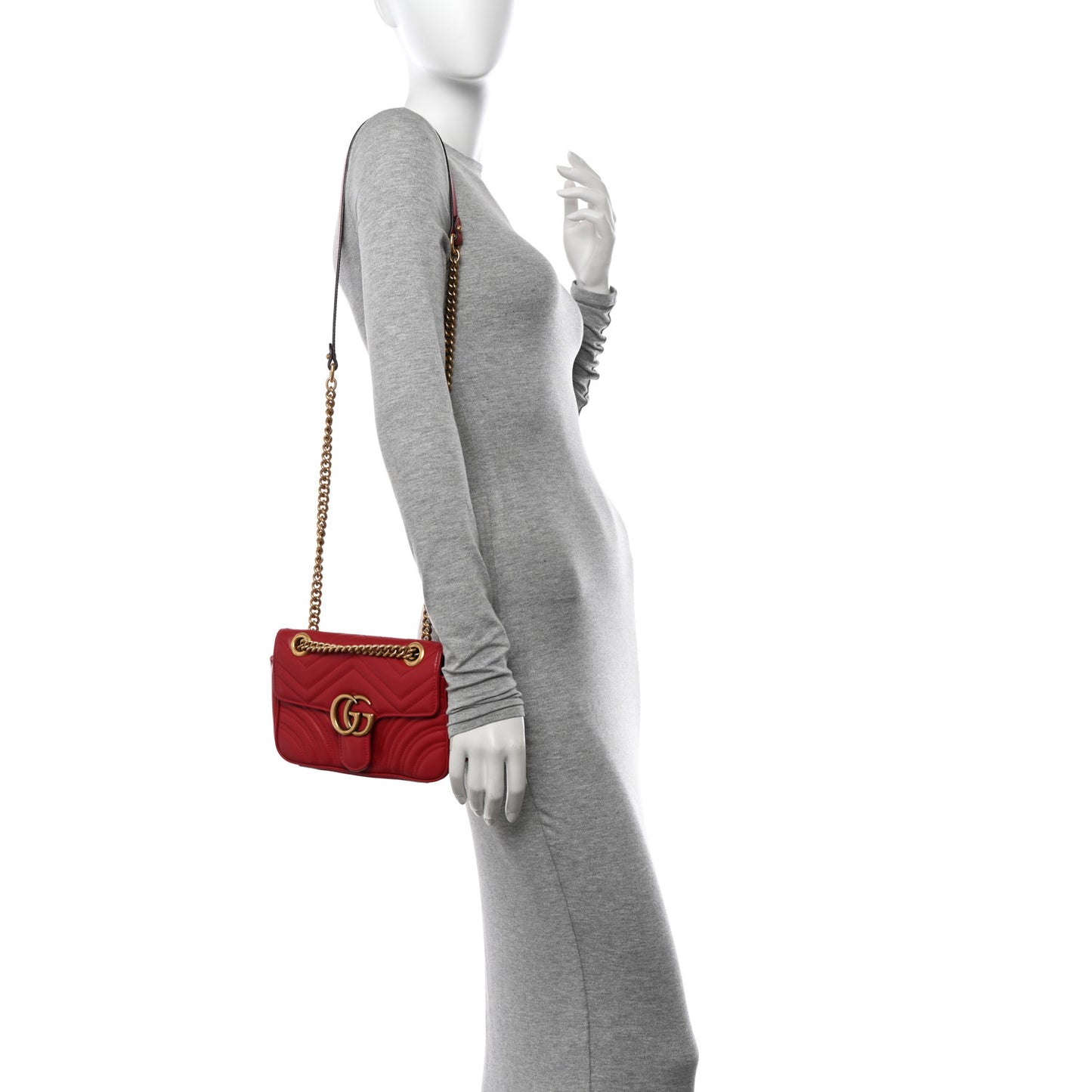 Calfskin Matelasse Mini GG Marmont Shoulder Bag Hibiscus Red