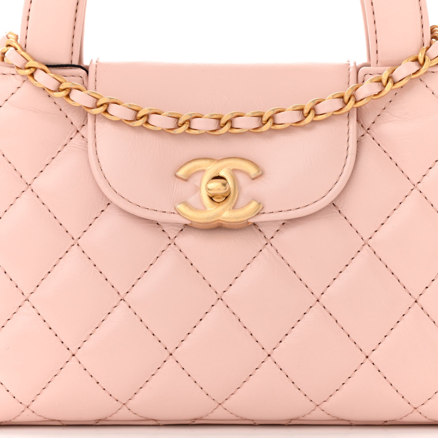 Chanel Shiny Aged Calfskin Quilted Nano Kelly Shopper Light Pink 8 of 11