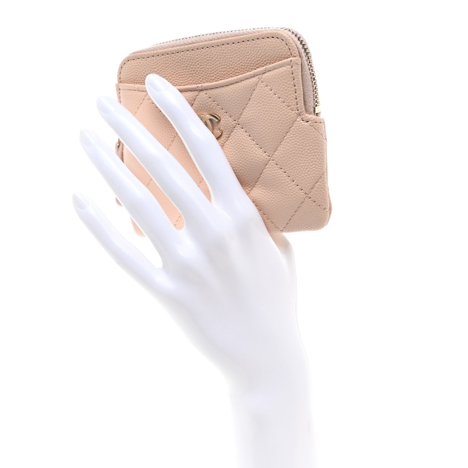 Chanel Caviar Quilted Zip Card Holder Wallet Light Beige 2 of 7