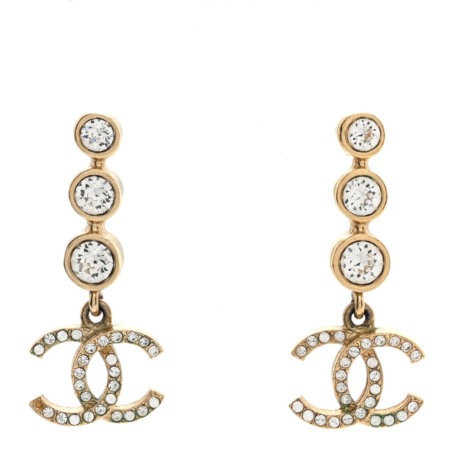 Chanel Crystal CC Drop Earrings Gold 1 of 8