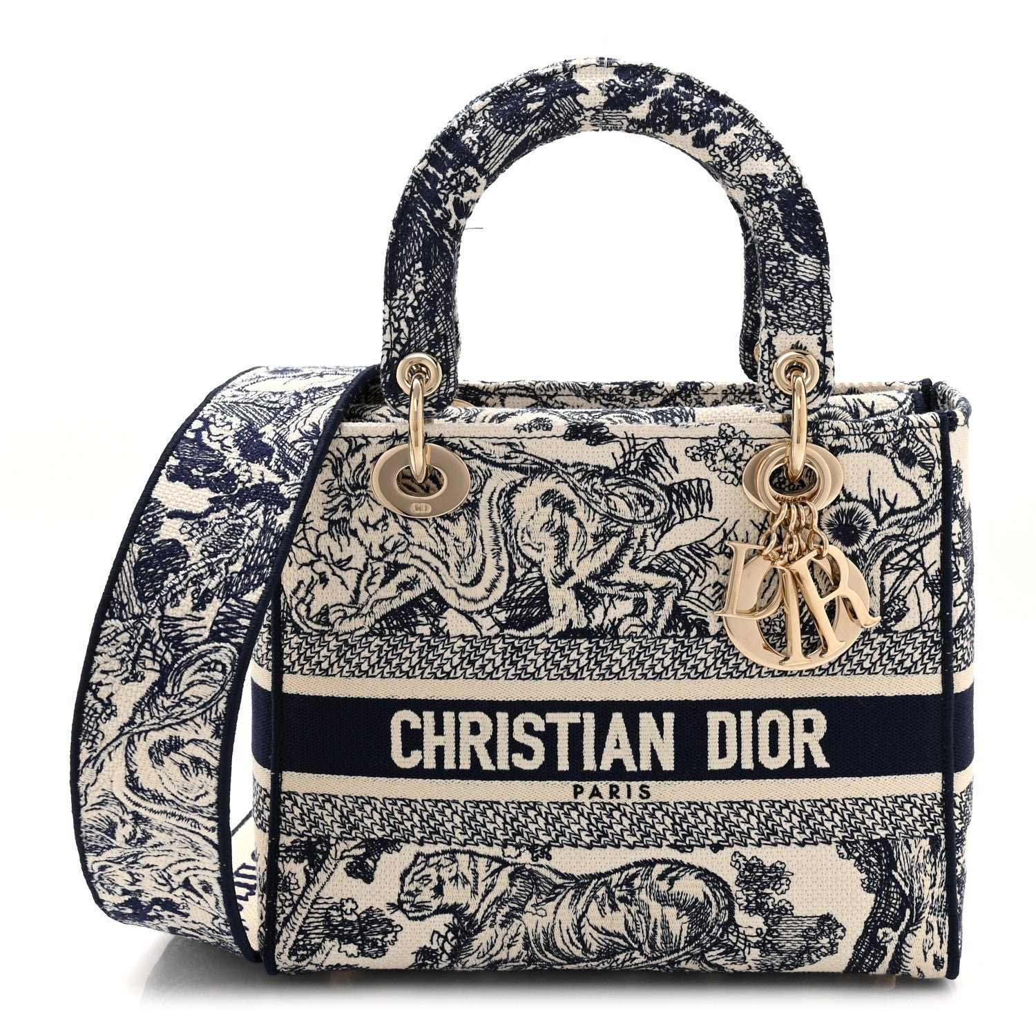 Christian Dior Toile De Jouy Embroidered Medium Lady D-Lite Blue