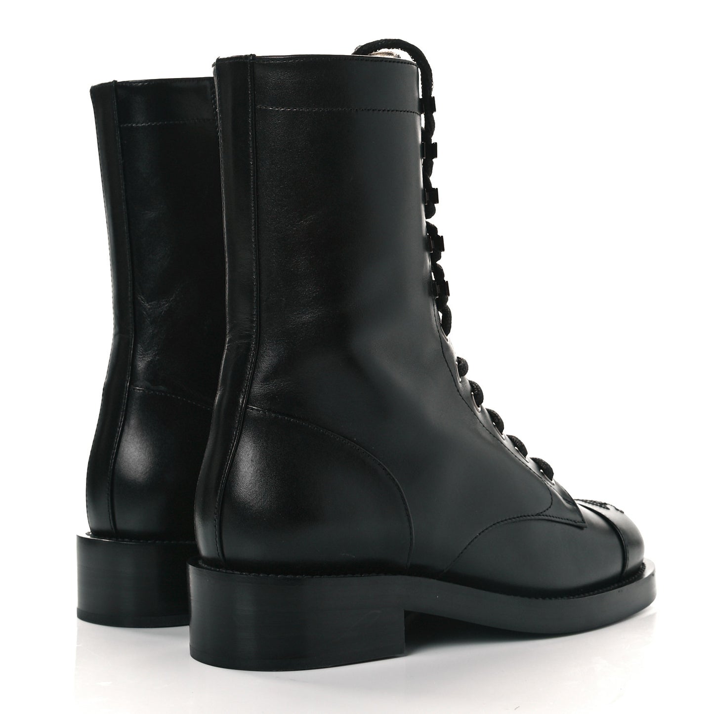 Calfskin Lace Up Combat Boots 36 Black