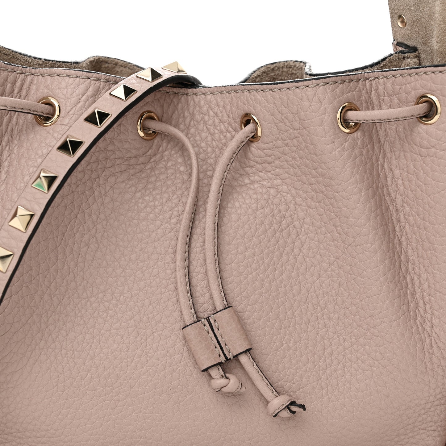 Grained Calfskin Rockstud Bucket Bag Poudre