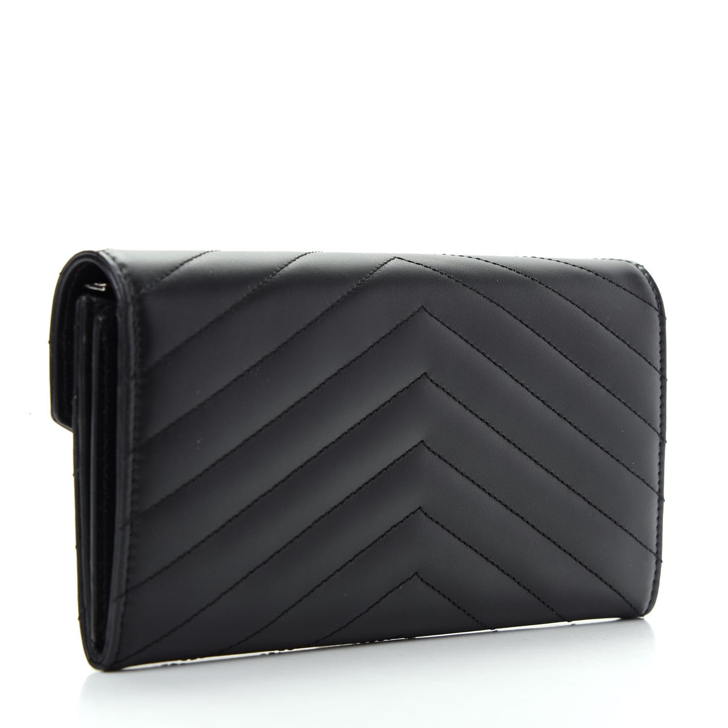 Calfskin Matelasse Chevron Monogram Flap Wallet Black