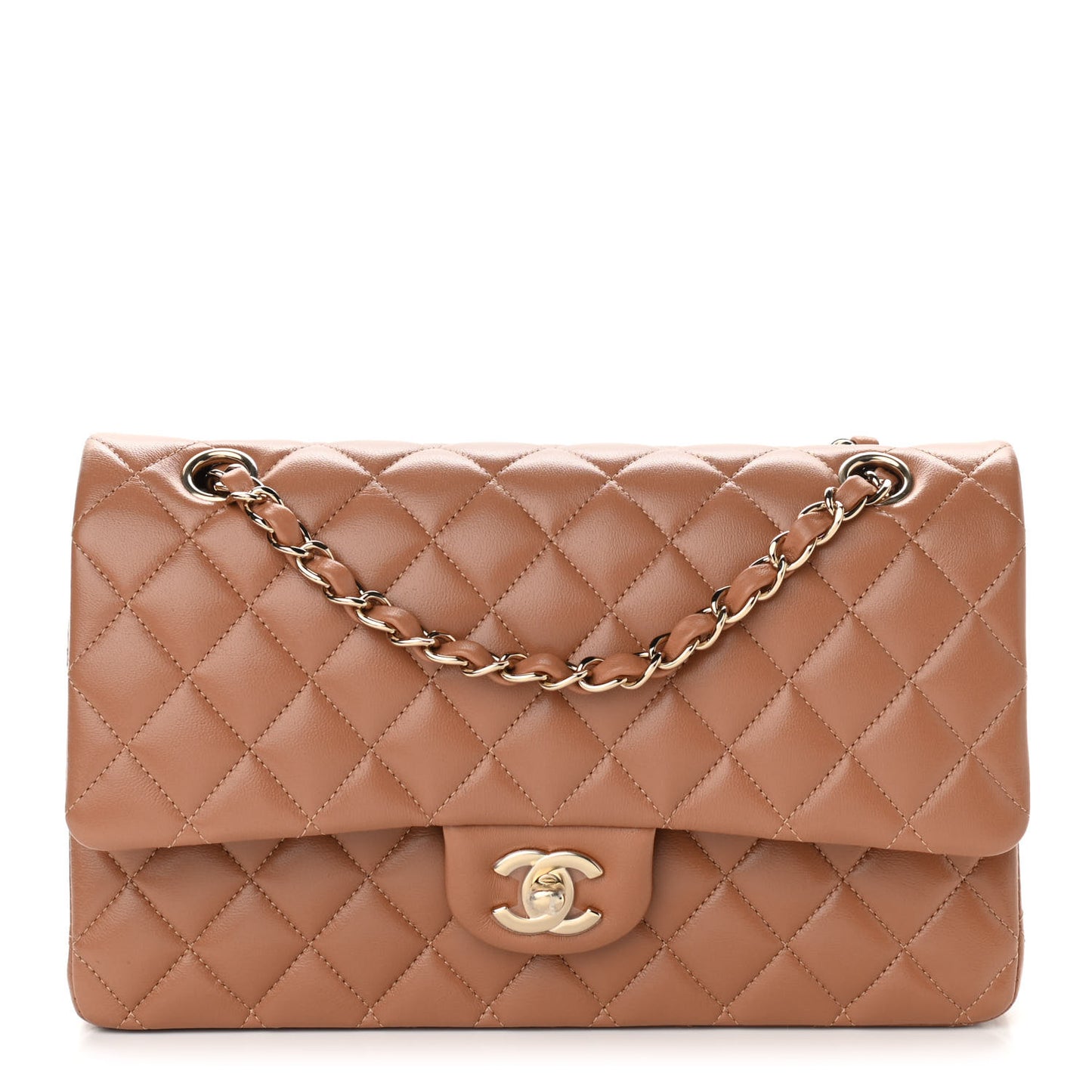 Lambskin Quilted Medium Double Flap Brown