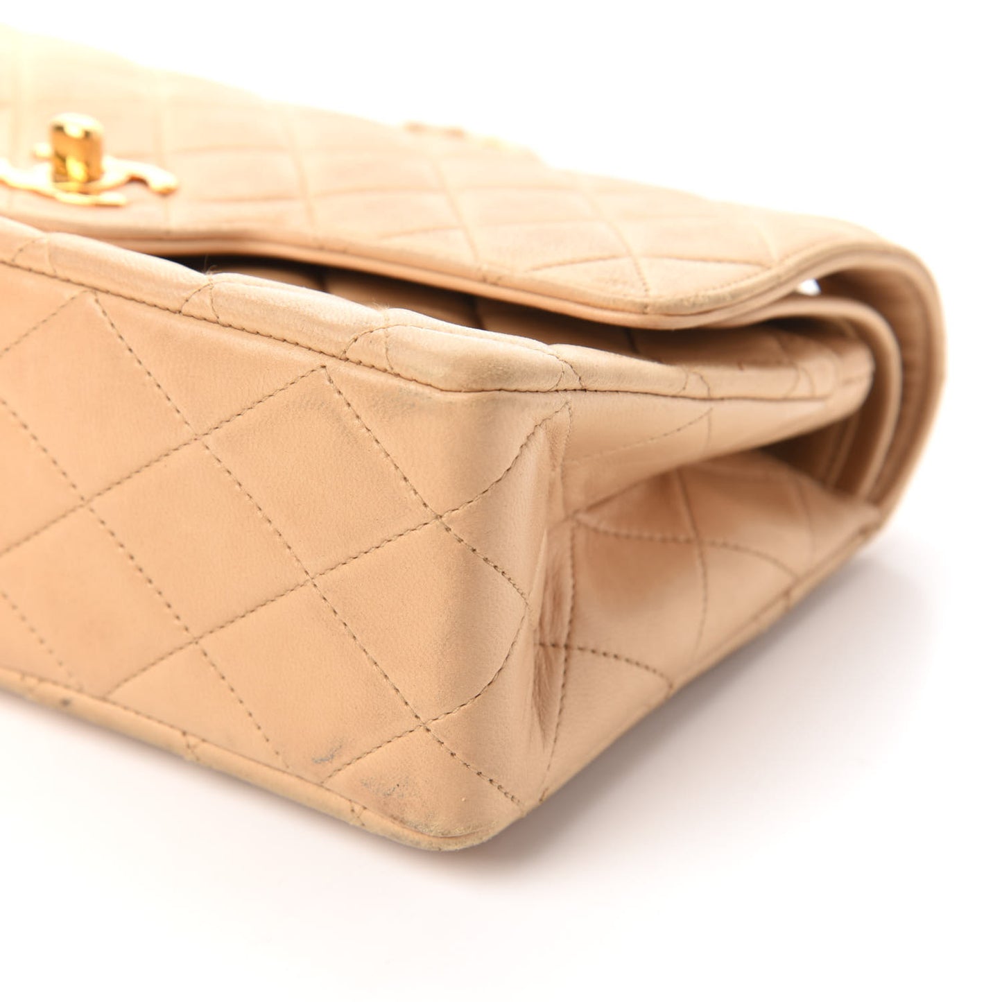 Lambskin Quilted Small Double Flap Beige
