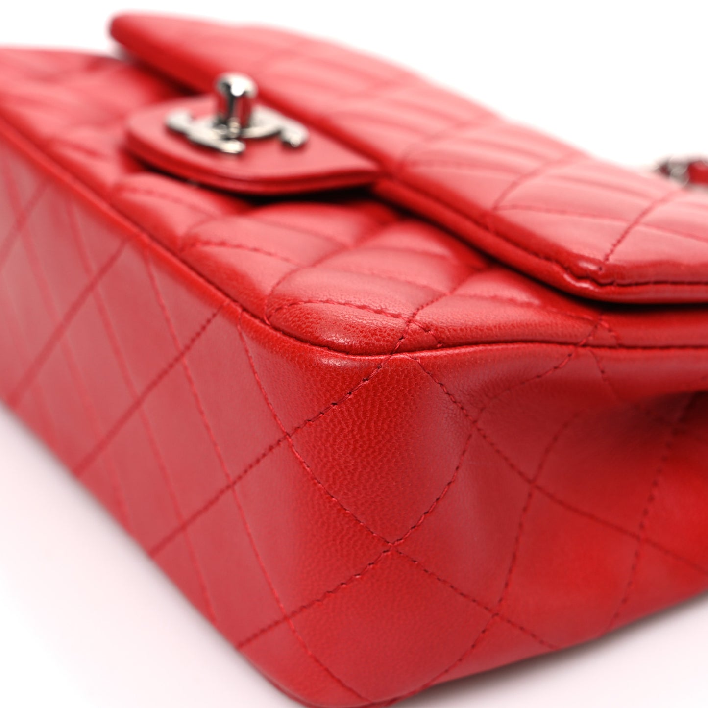 Lambskin Quilted Mini Rectangular Flap Red