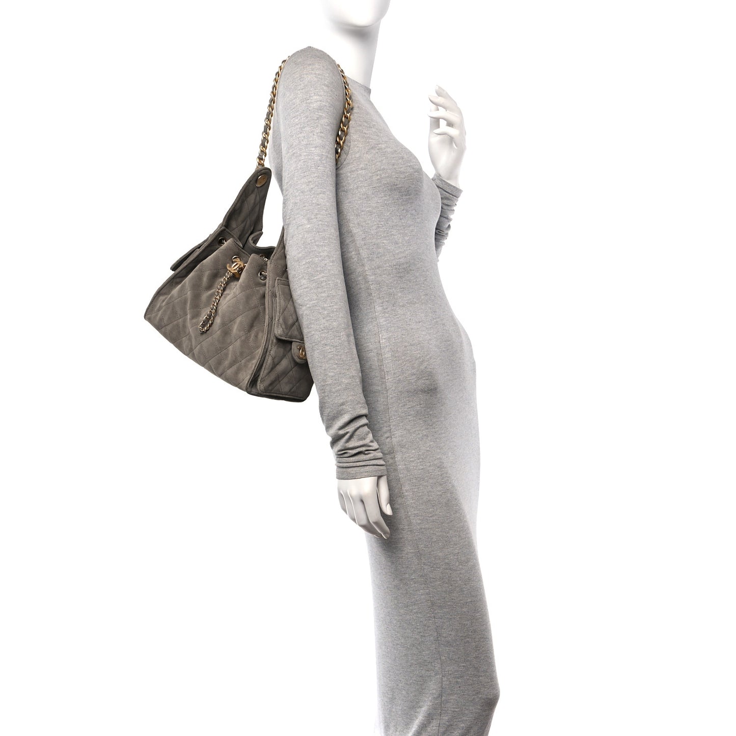 Suede Quilted Small Chanel 25 Handbag Grey