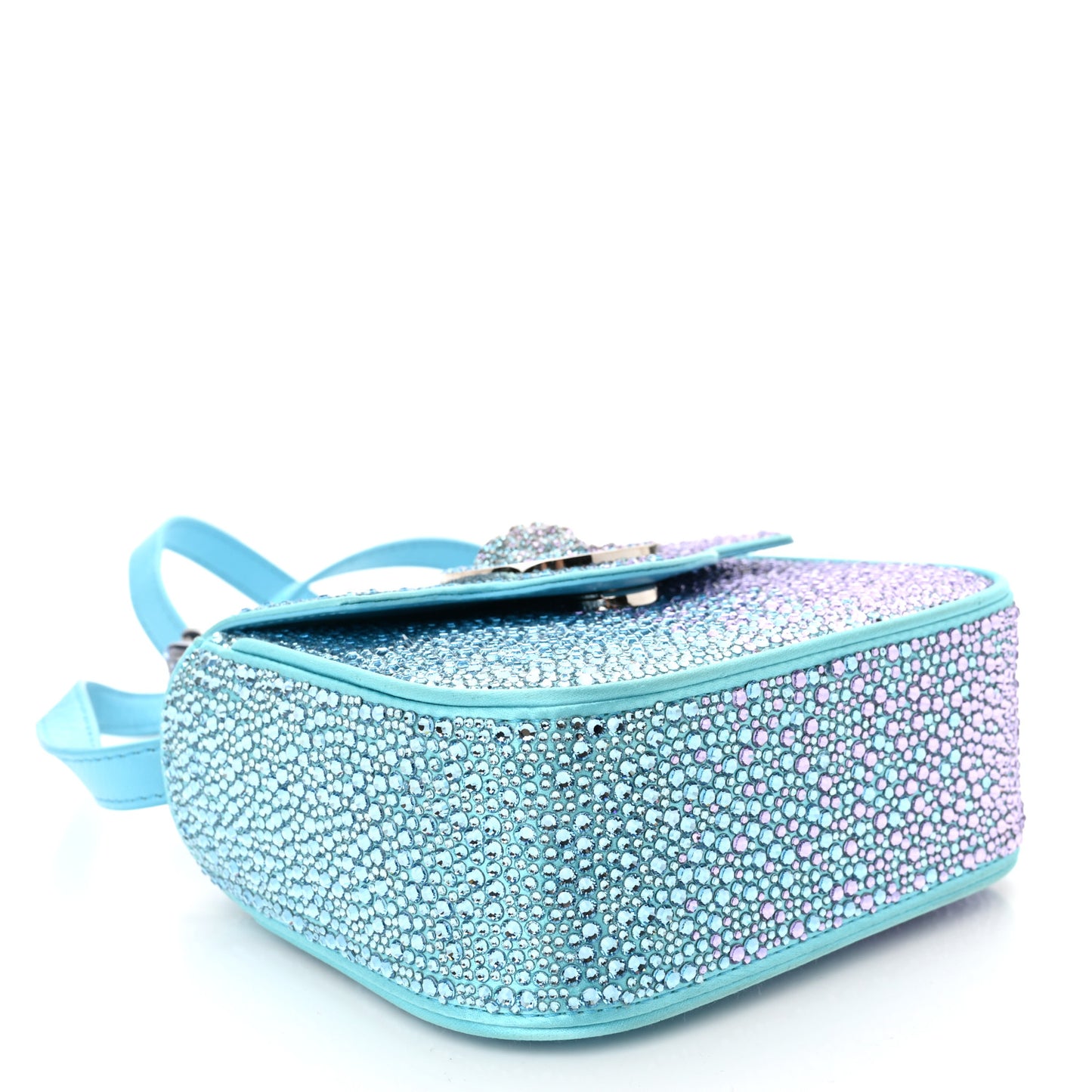 Satin Crystal Studded Mini La Medusa Bag Blue