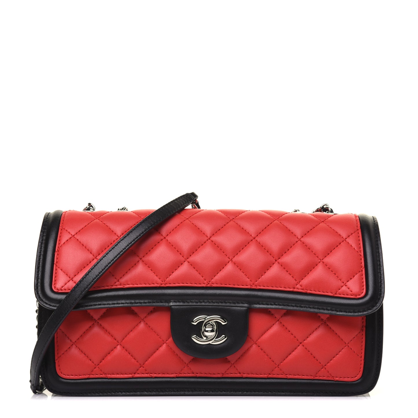 Lambskin Quilted Medium Graphic Flap Red Black