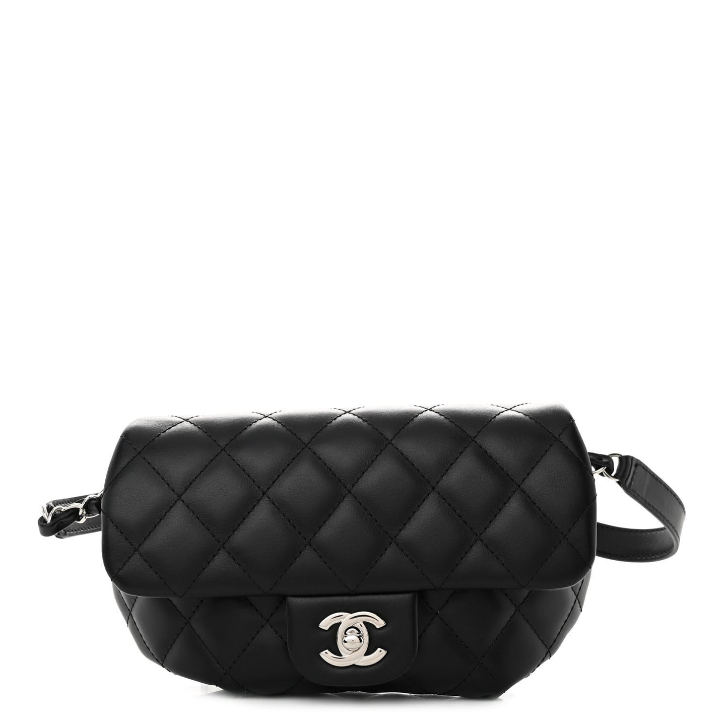 Calfskin Quilted CC Uniform Flap Belt Bag Black