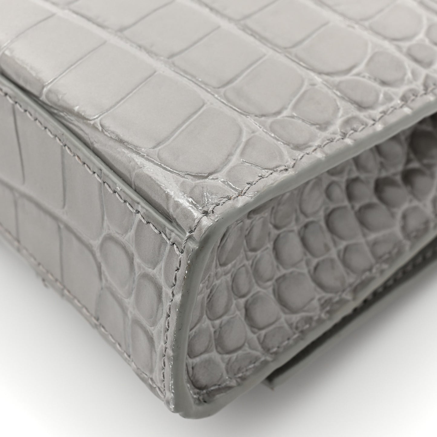 Shiny Calfskin Crocodile Embossed Hourglass Chain Bag Steel Grey