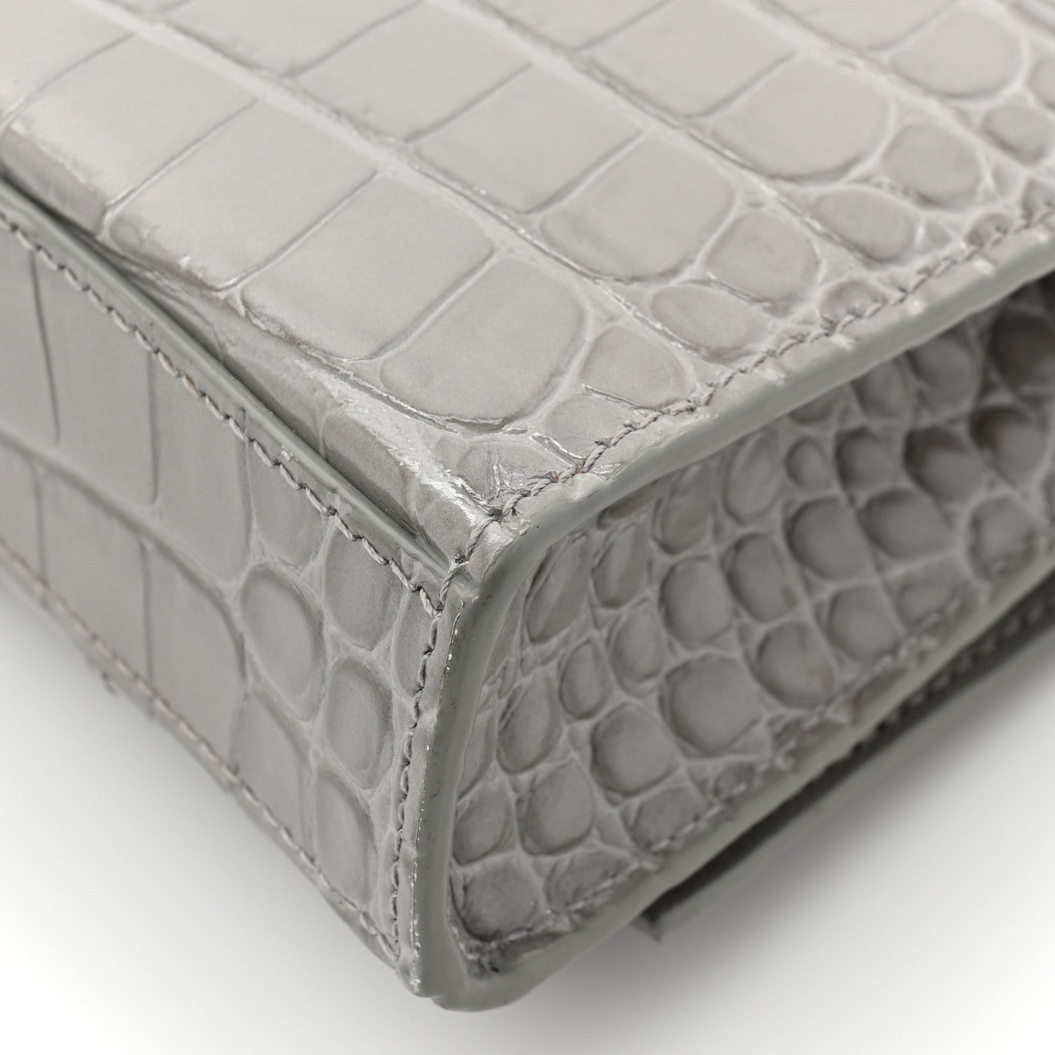 Balenciaga Shiny Calfskin Crocodile Embossed Hourglass Chain Bag Steel Grey 15 of 15