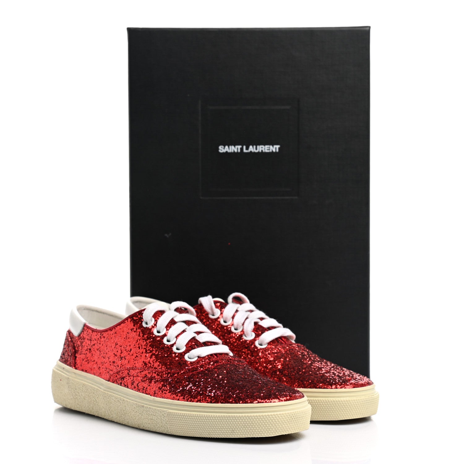 Saint Laurent Calfskin Crystal Glitter Venice Low Top Sneakers 38 Red 10 of 10
