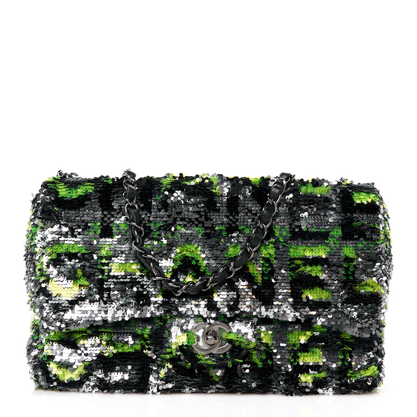 Sequin Logo Single Flap Green Silver Black