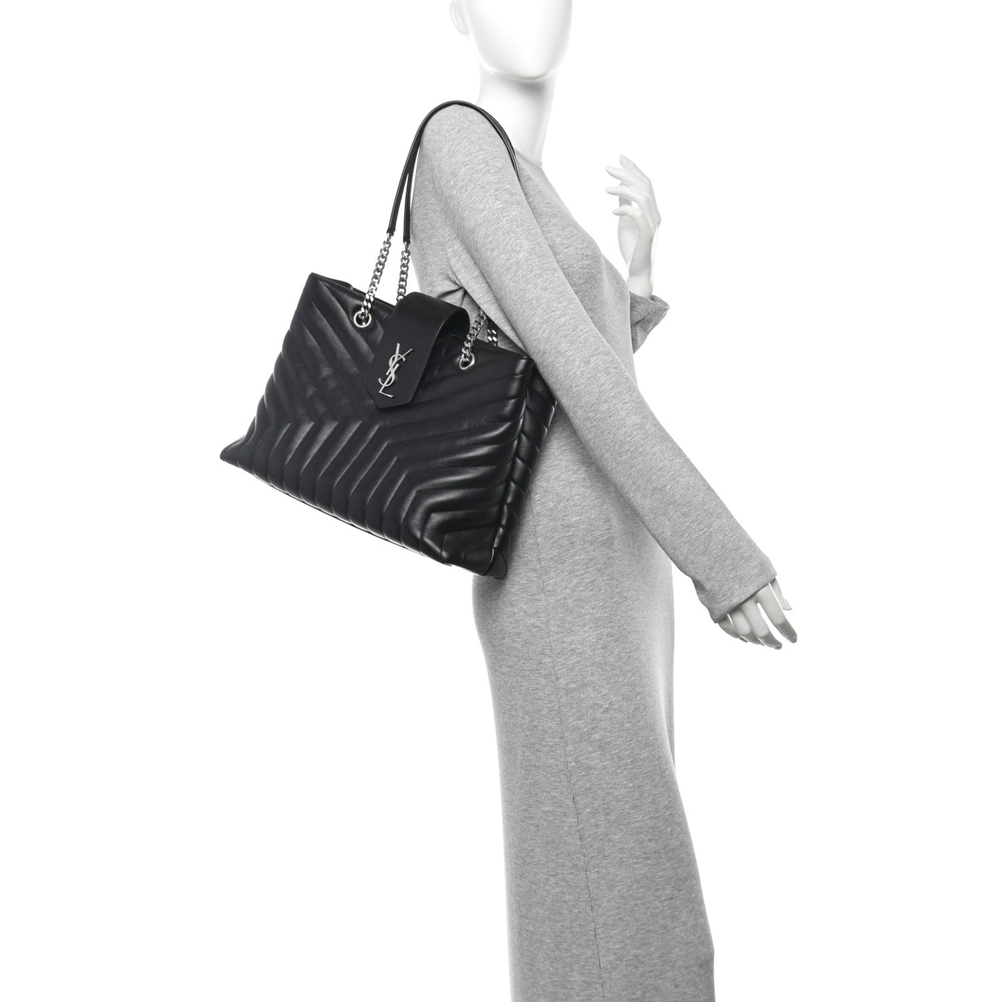 Calfskin Y Quilted Monogram Large Loulou Shopper Black
