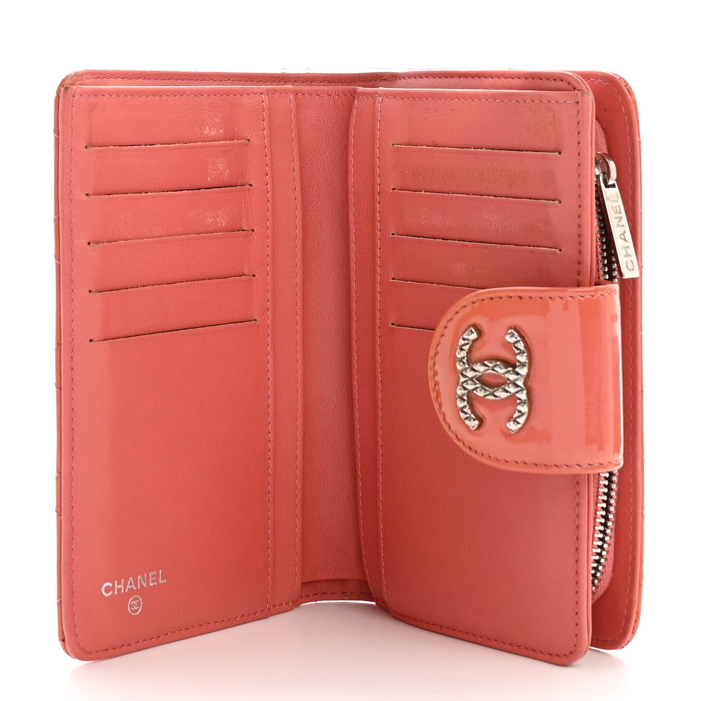 Patent Quilted Brilliant Zipped Pocket Wallet Pink