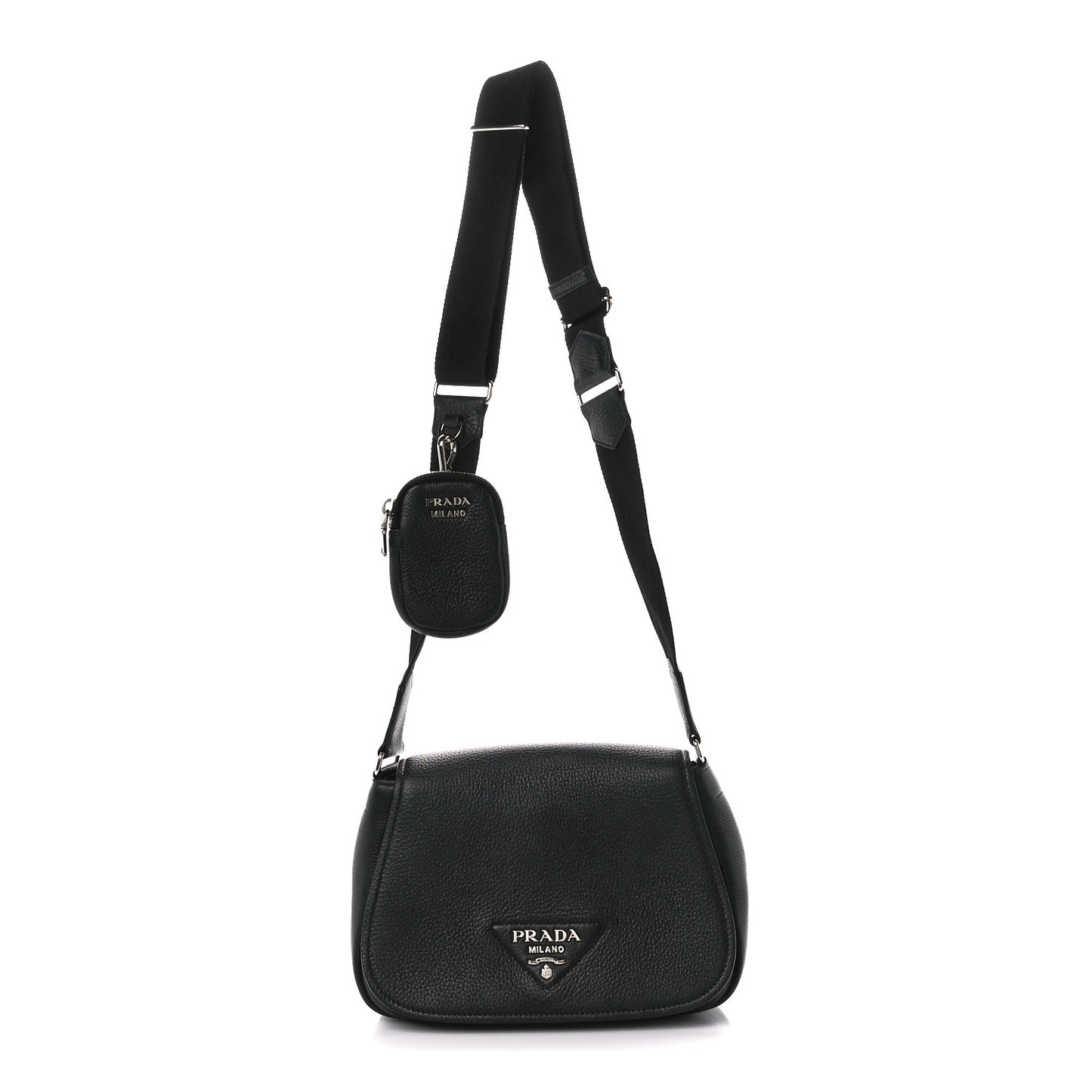 Vitello Daino Soft Shoulder Flap Bag Black
