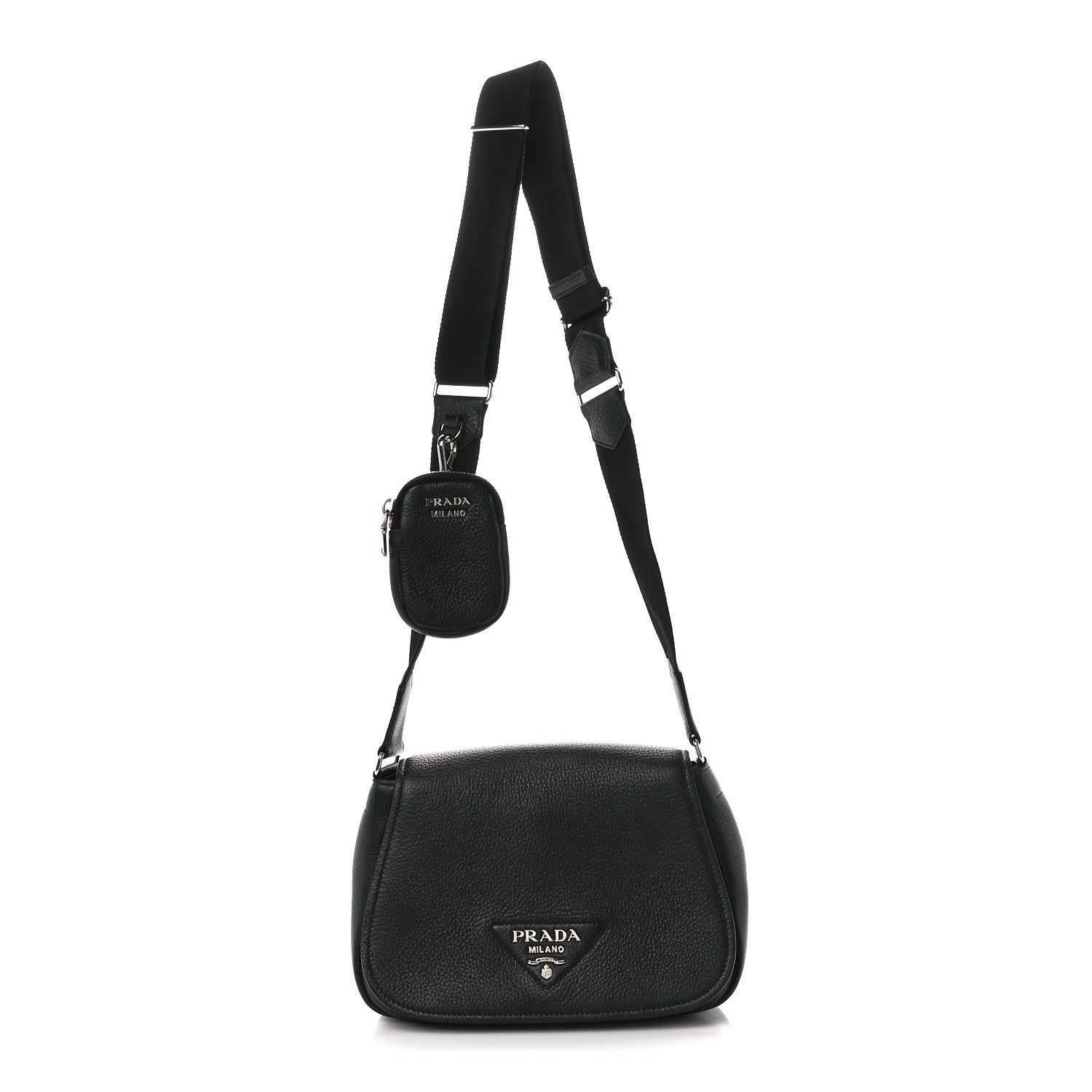 Prada Vitello Daino Soft Shoulder Flap Bag Black 1 of 11