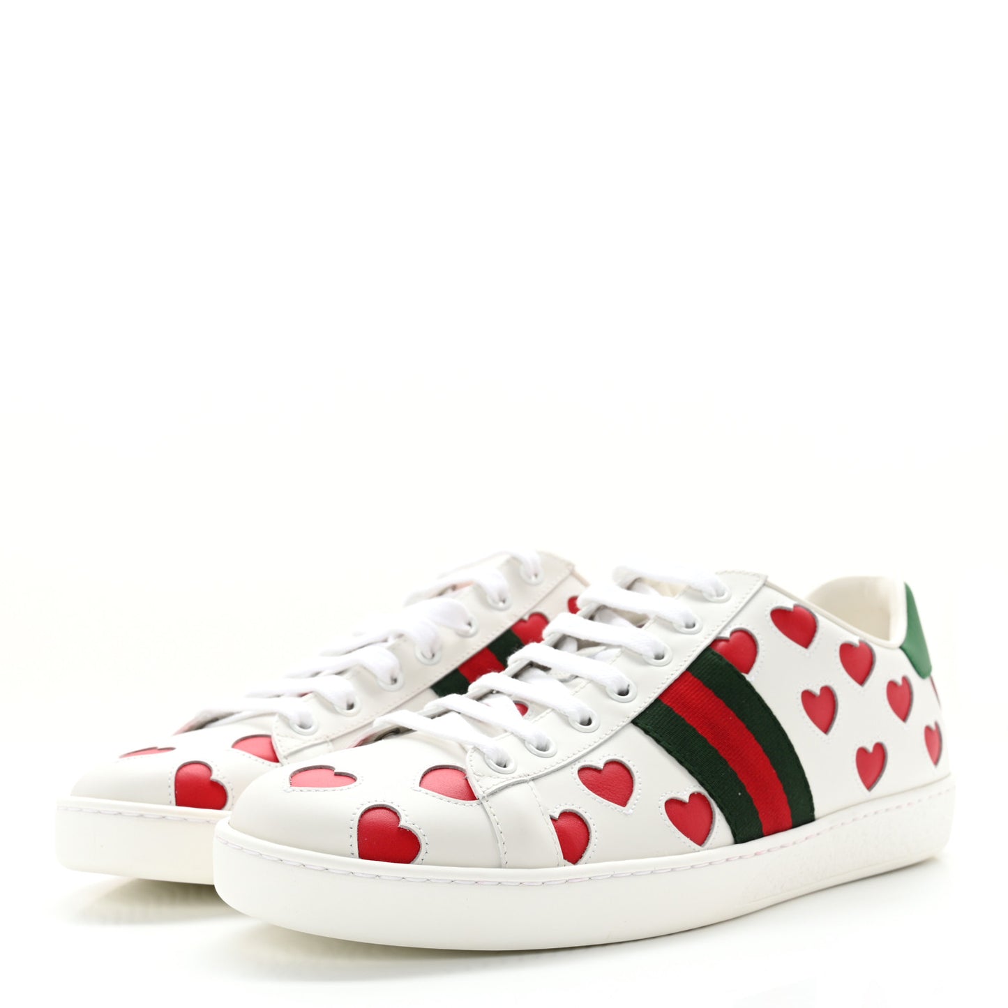 Calfskin Miro Soft Web Heart Cut Out Womens Ace Sneakers 41 White Light Hibiscus Red New Shamarock