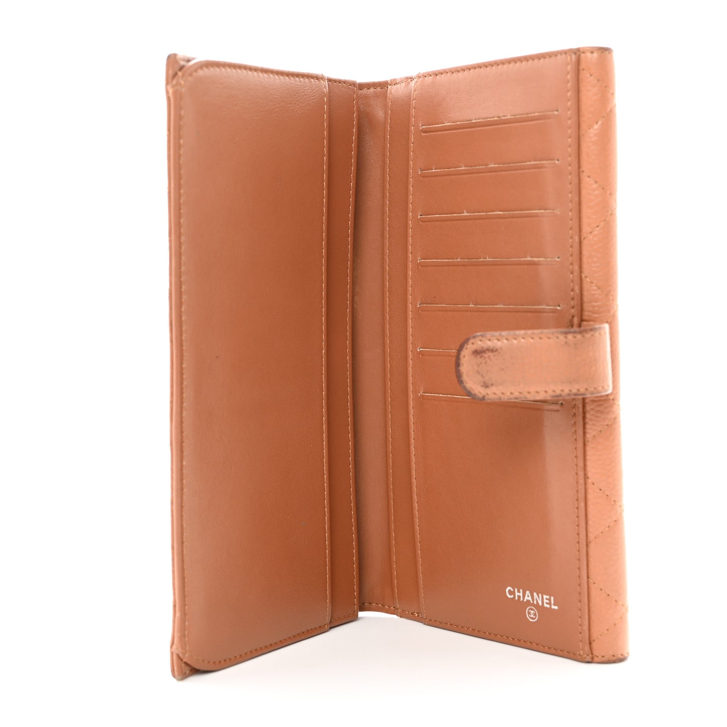 Caviar Quilted Long Flap Wallet Light Brown
