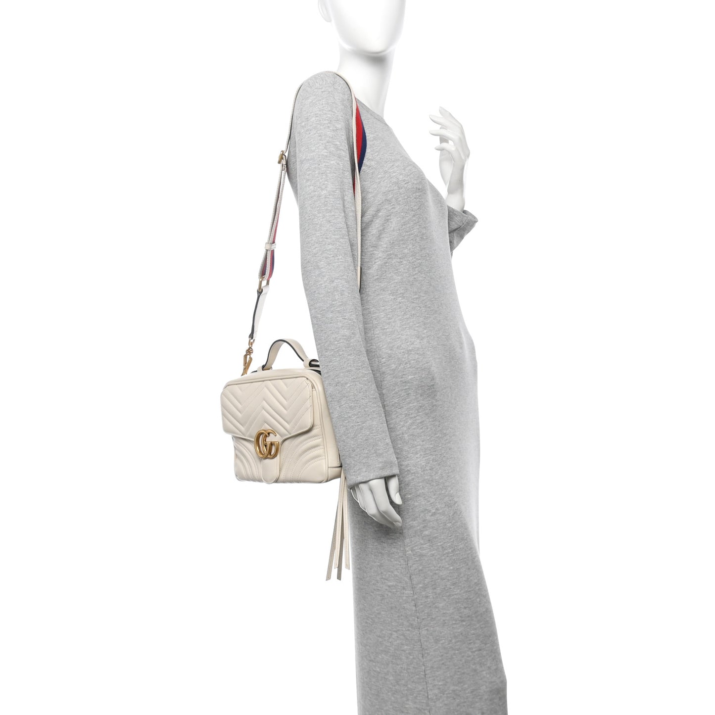 Calfskin Matelasse Sylvie Web Small GG Marmont Top Handle Shoulder Bag White